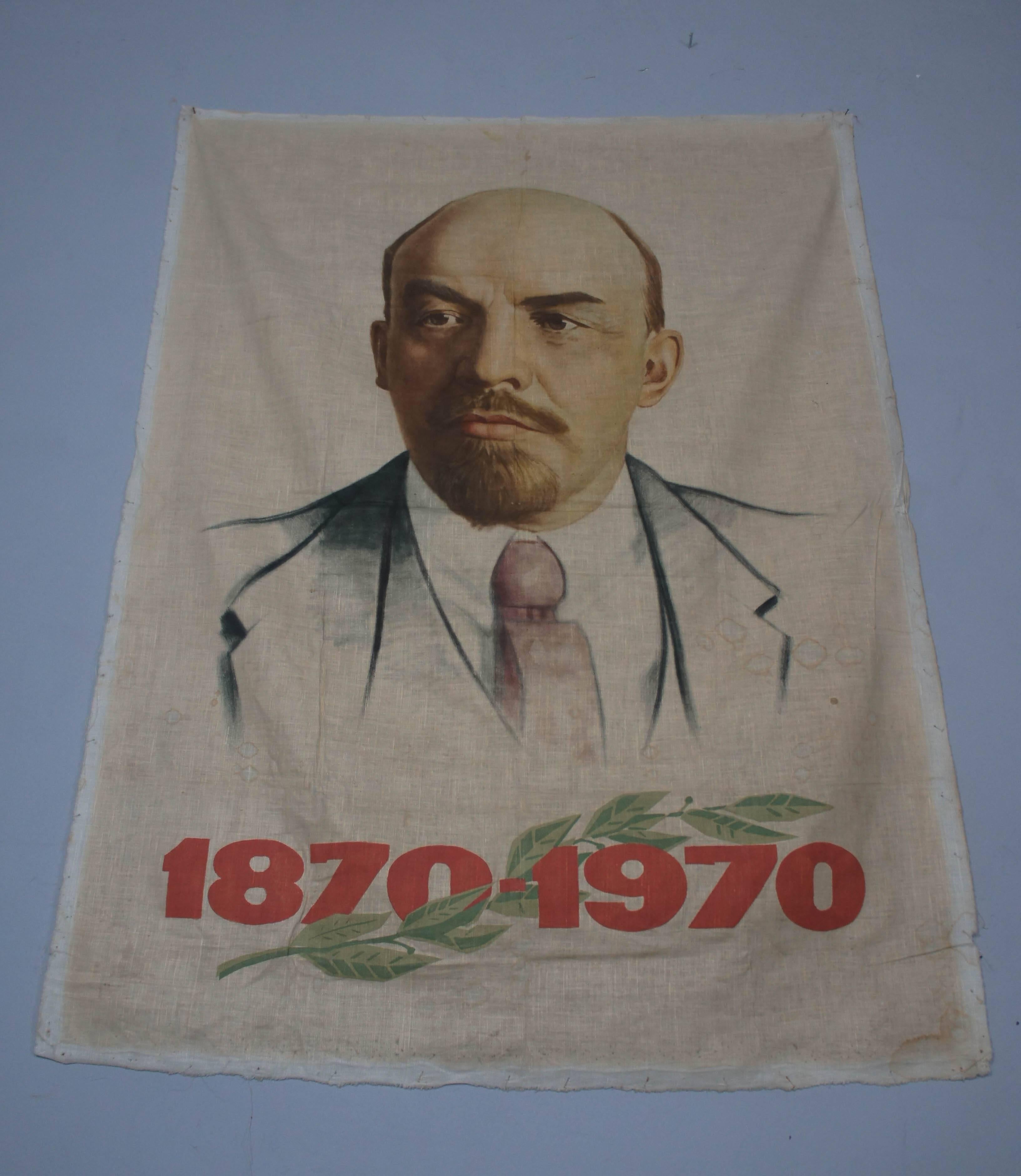 Hand-painted bust of Lenin, on linen, for the centennial celebrations of his birthday.