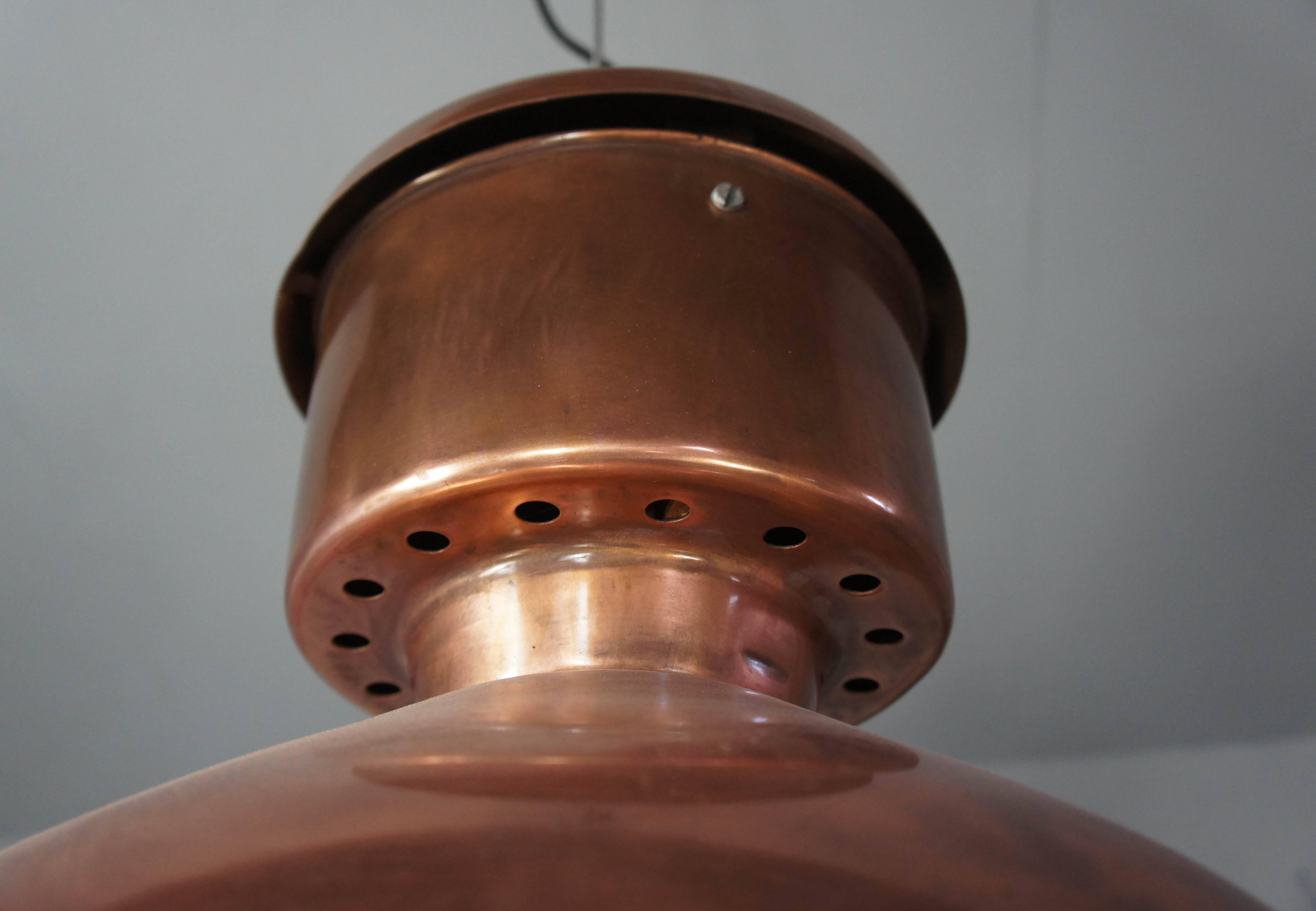 Pair of Large Copper Industrial Pendant Lights In Excellent Condition In Culverthorpe, Lincs