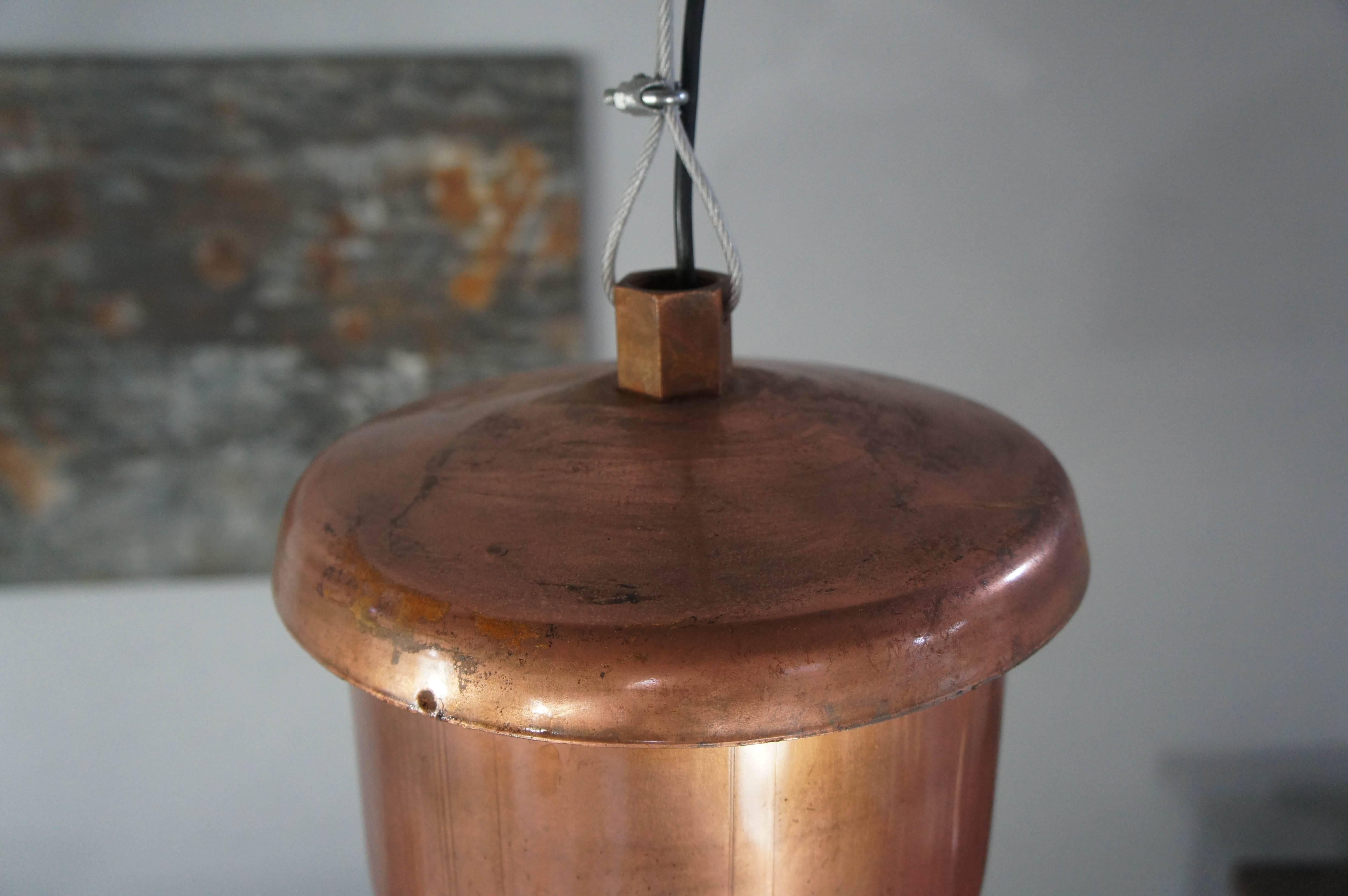 20th Century Pair of Large Copper Industrial Pendant Lights