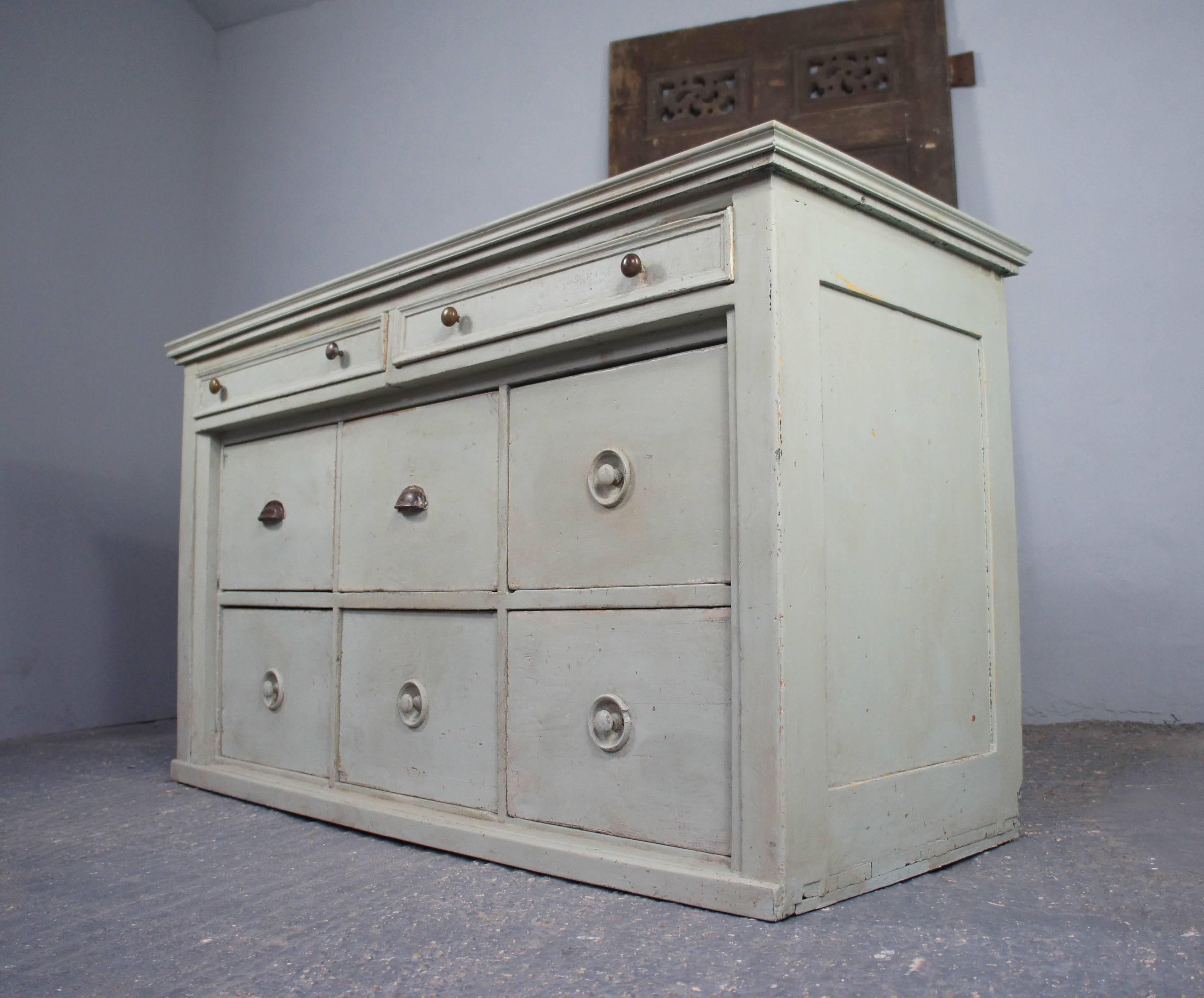 French Antique Painted Pine Chest of Drawers/Bank of Drawers Zinc Top 4