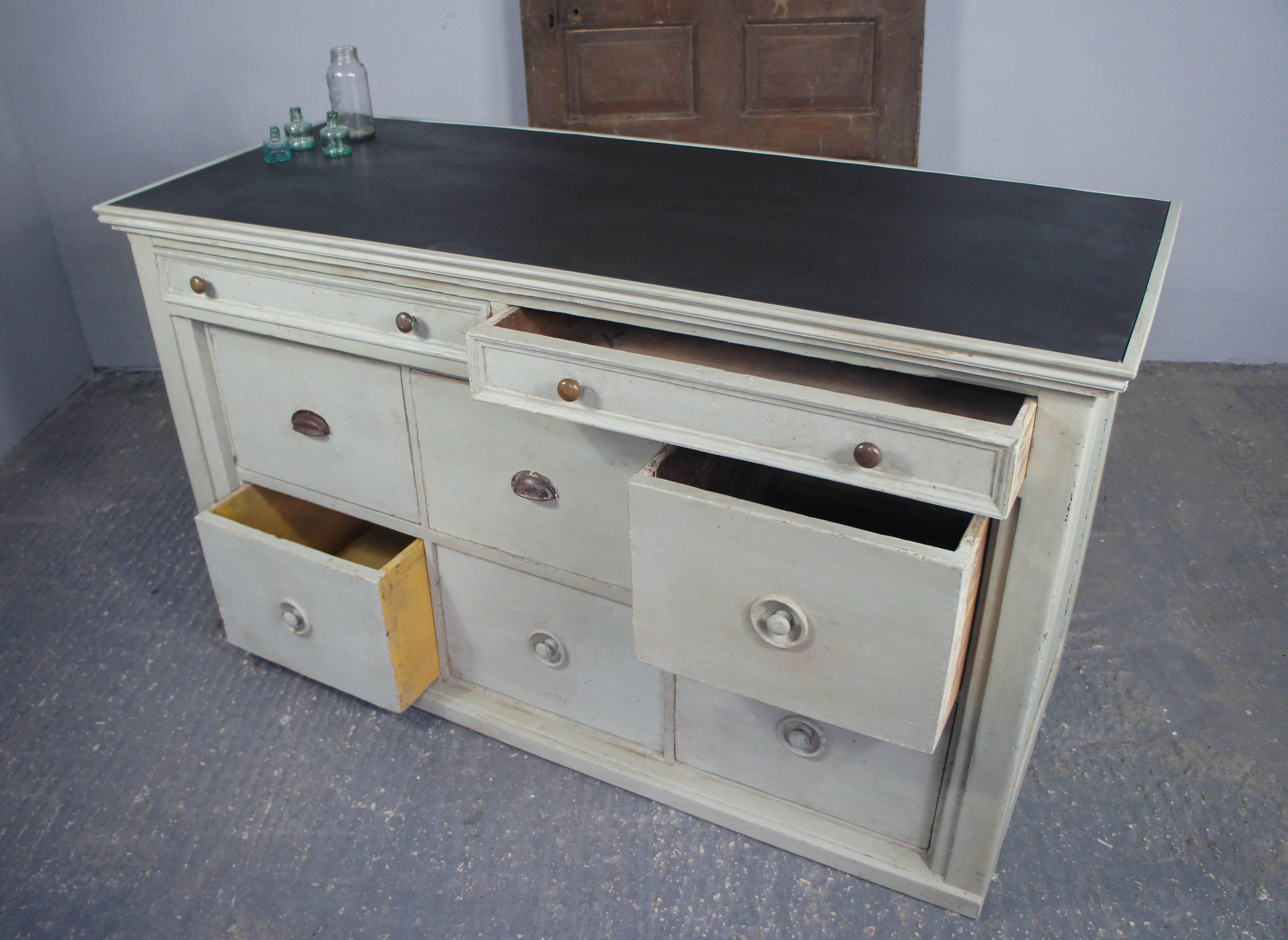 French Antique Painted Pine Chest of Drawers/Bank of Drawers Zinc Top In Good Condition In Culverthorpe, Lincs