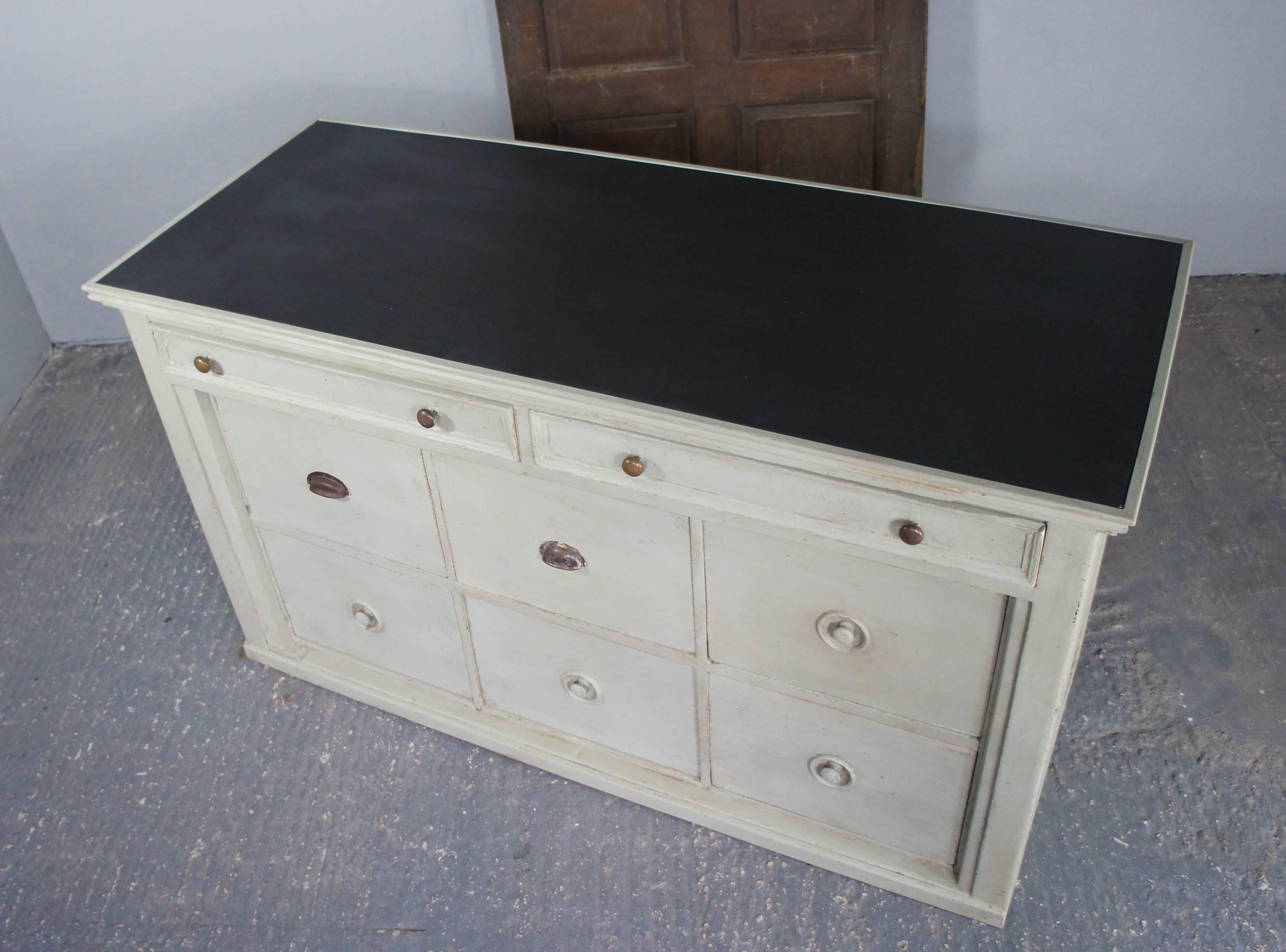 French Antique Painted Pine Chest of Drawers/Bank of Drawers Zinc Top 2