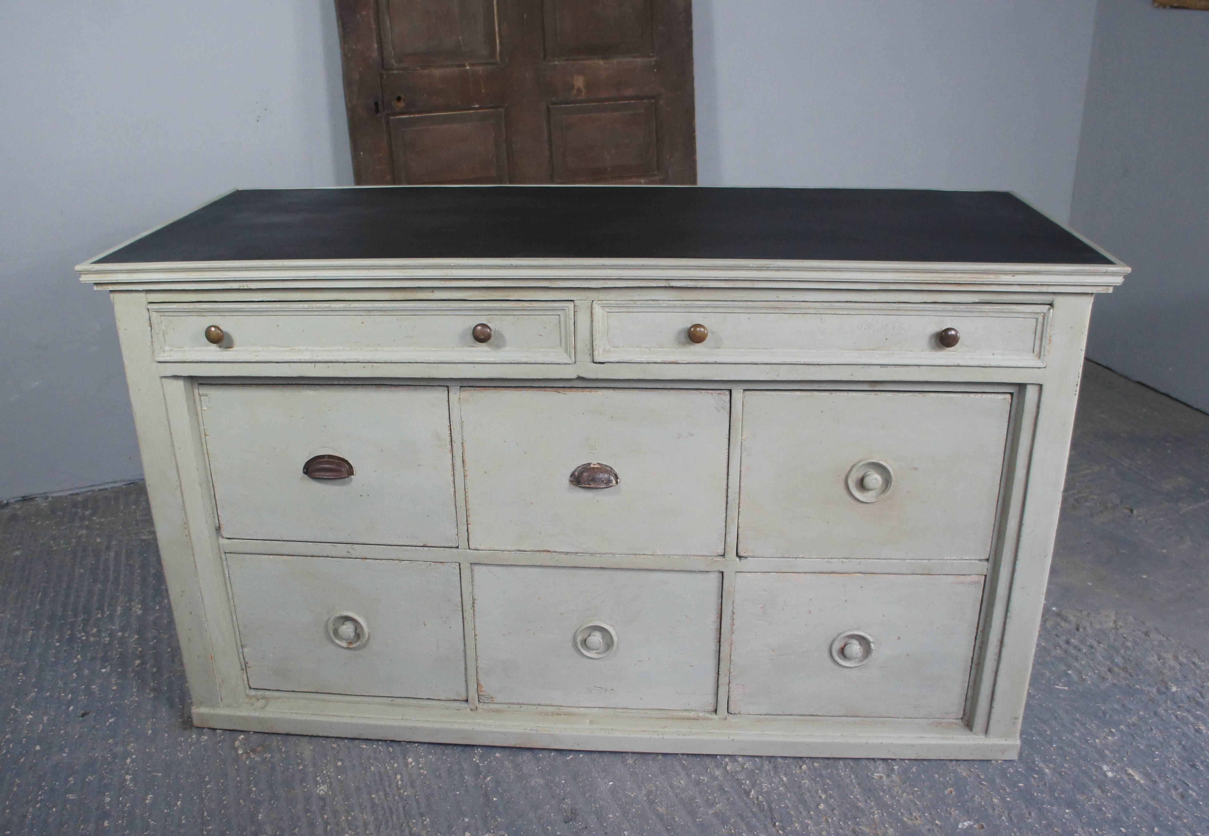 French Antique Painted Pine Chest of Drawers/Bank of Drawers Zinc Top 3