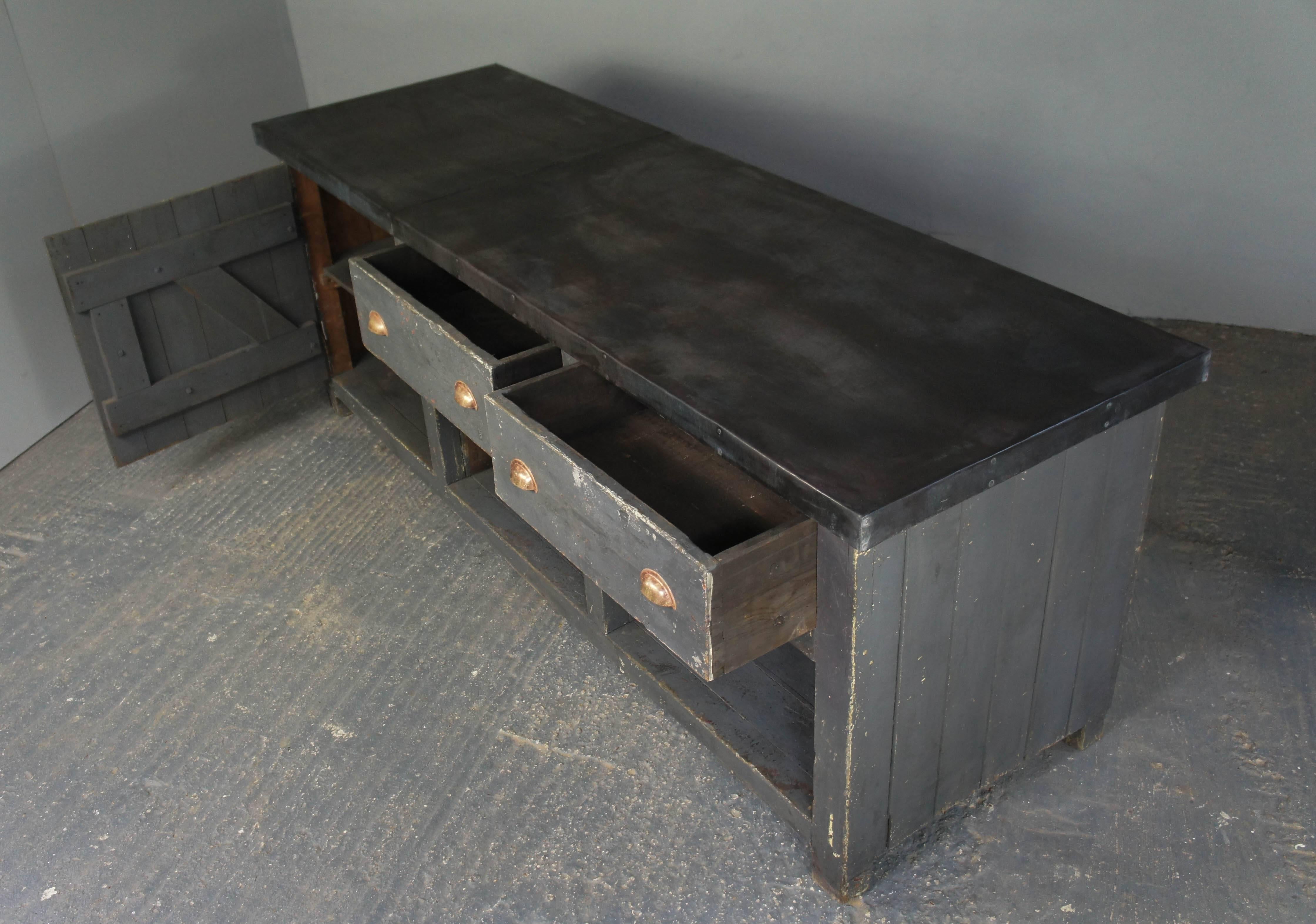 Mid-20th Century Vintage Industrial Zinc Top Kitchen Table Sideboard