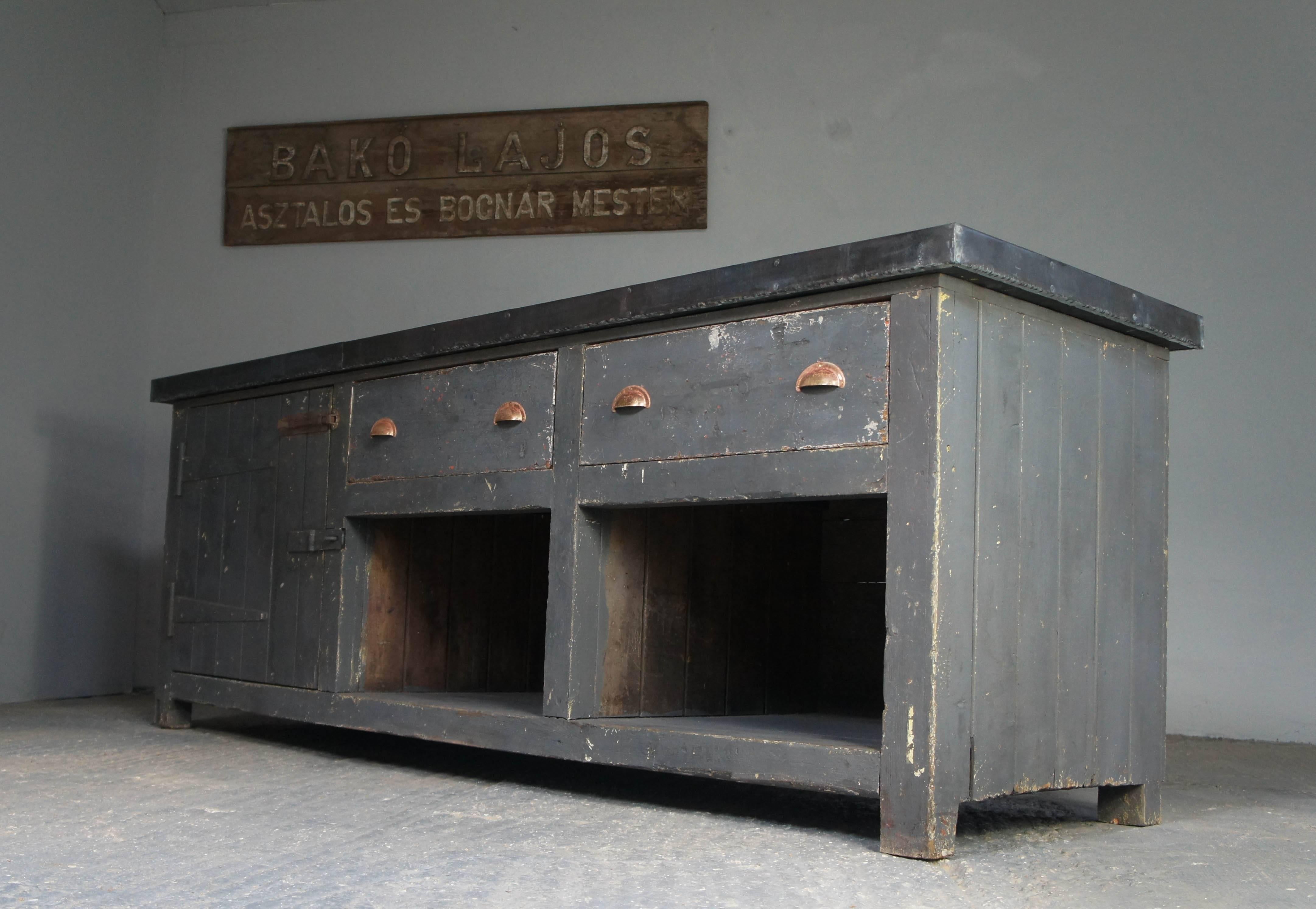 Vintage Industrial Zinc Top Kitchen Table Sideboard 1