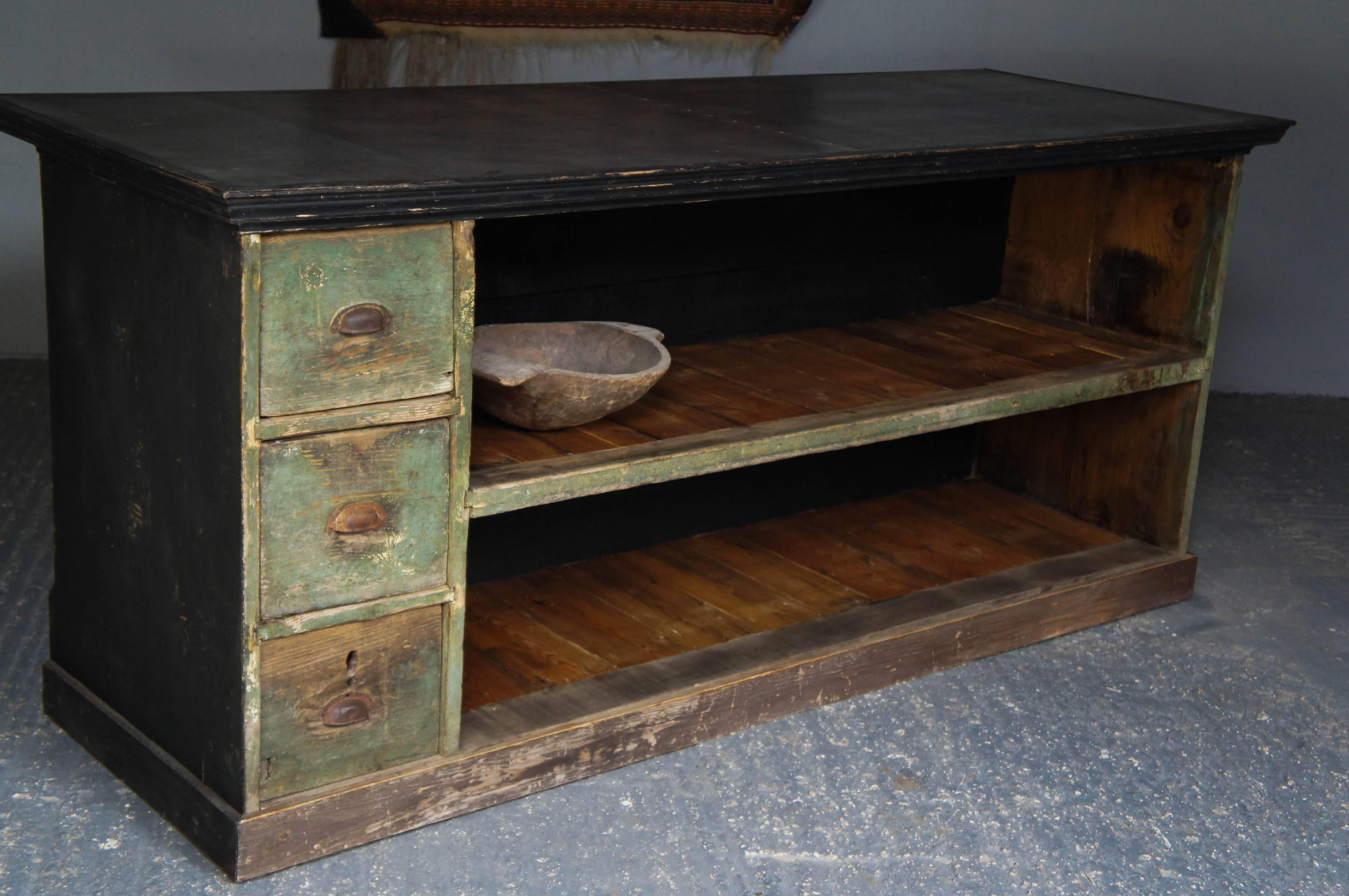 19th Century Upcycled Zinc Top Pine Shop Counter Kitchen Island Waiter Station 6
