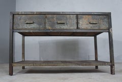 Steel Framed Workbench Kitchen Island with Concrete Style Top