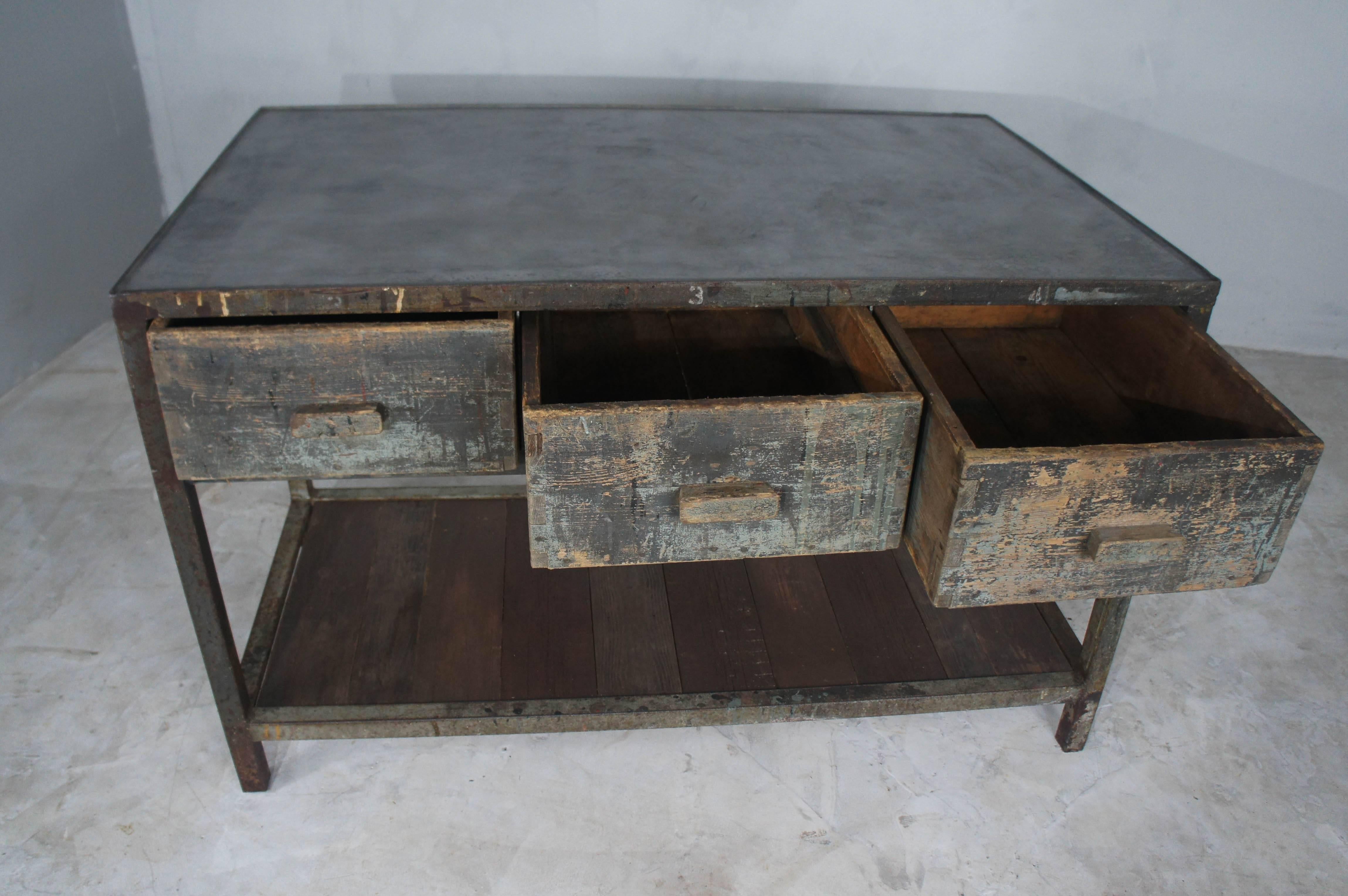 Steel Framed Workbench Kitchen Island with Concrete Style Top 1