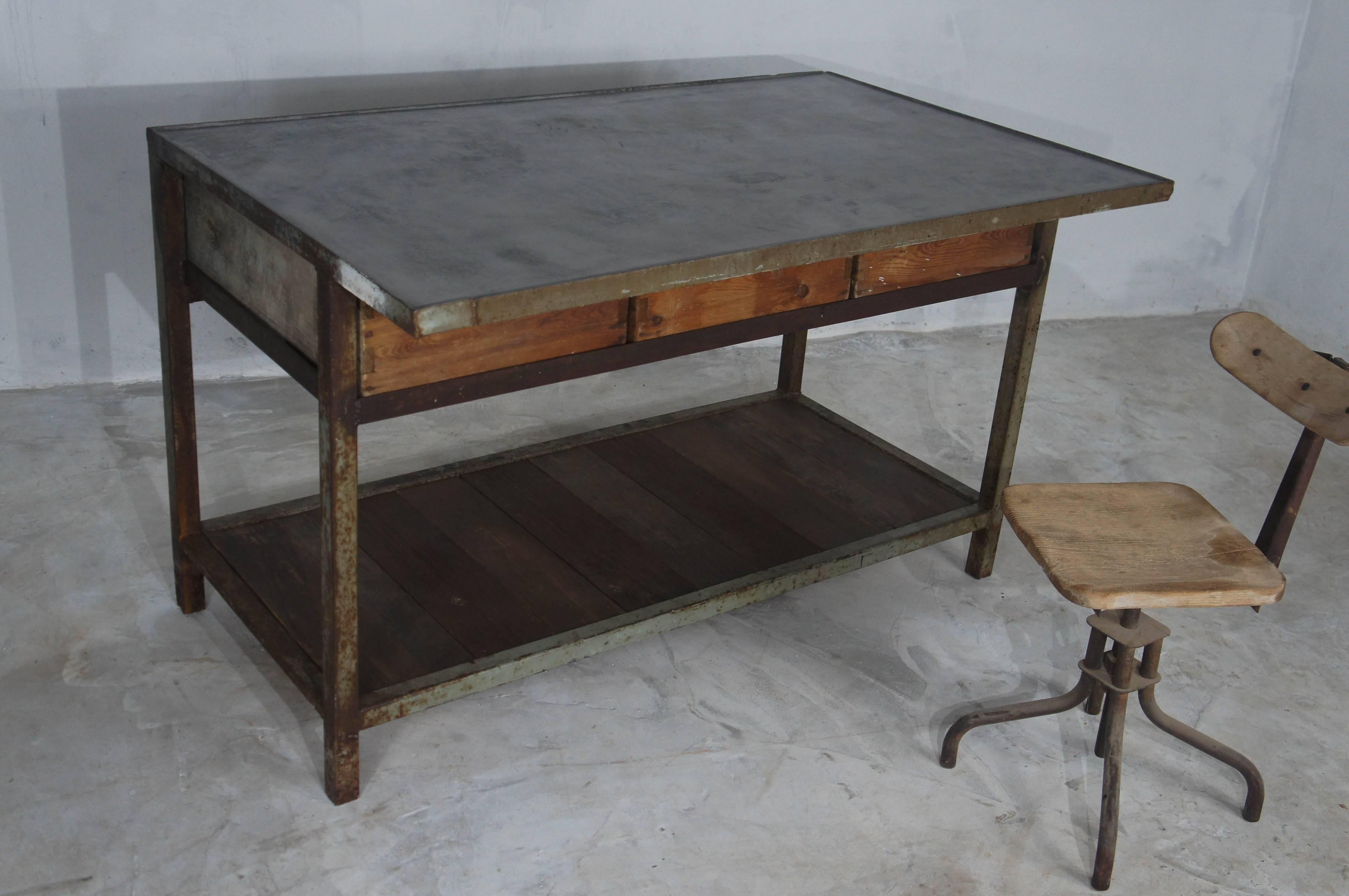 Steel Framed Workbench Kitchen Island with Concrete Style Top 3