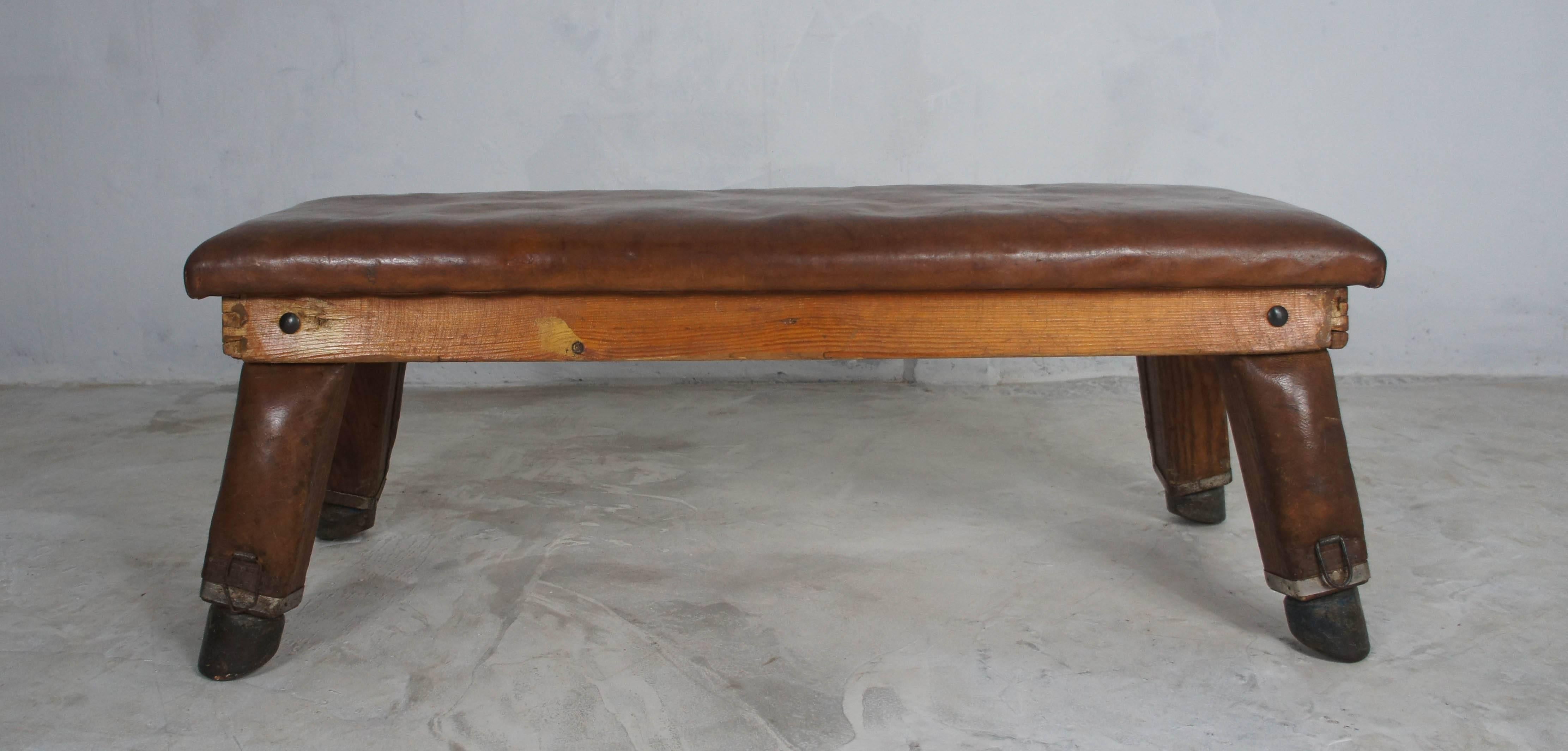 Midcentury Vintage Leather Gym Bench from Germany 2