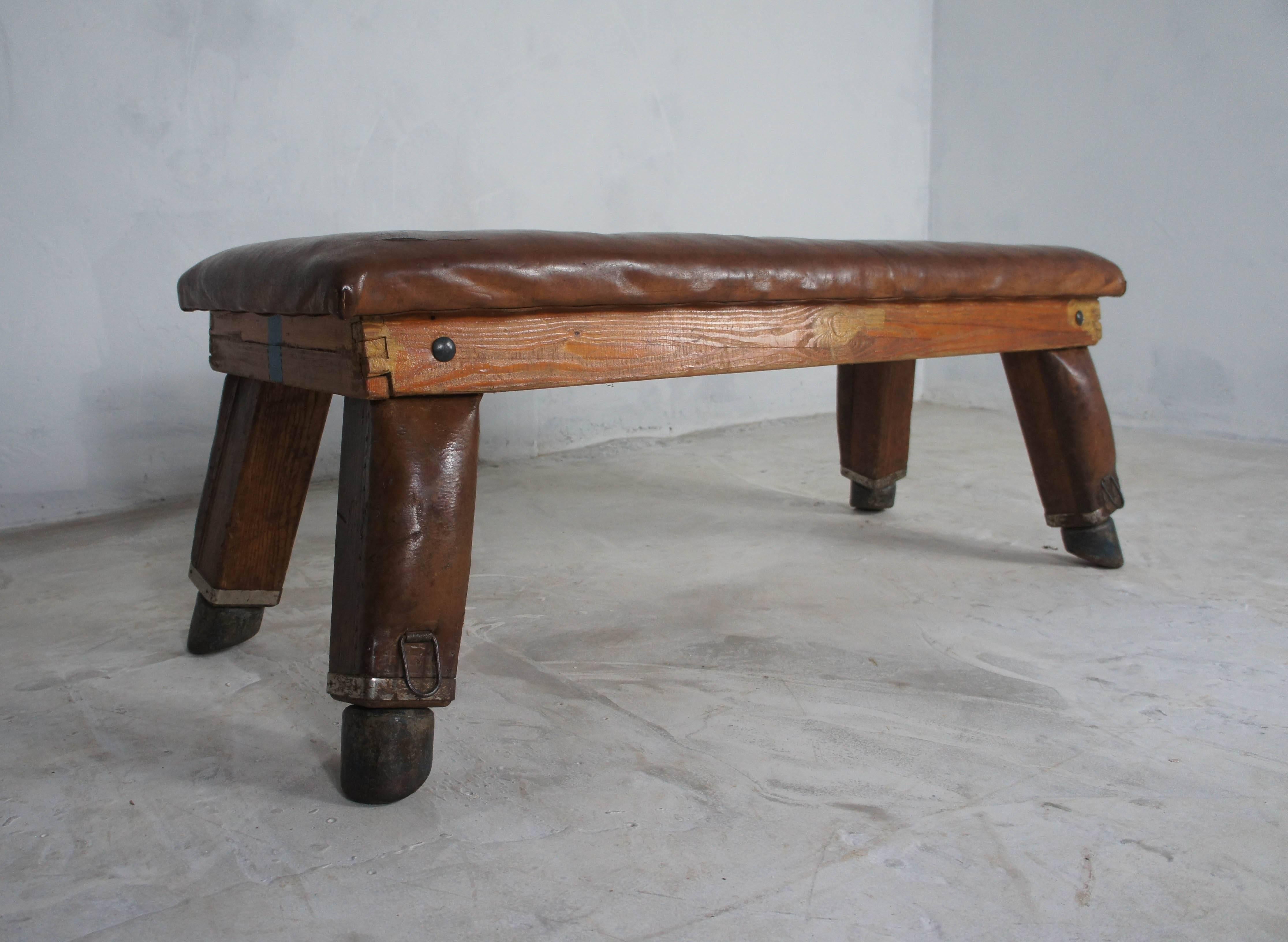 Midcentury Vintage Leather Gym Bench from Germany 3