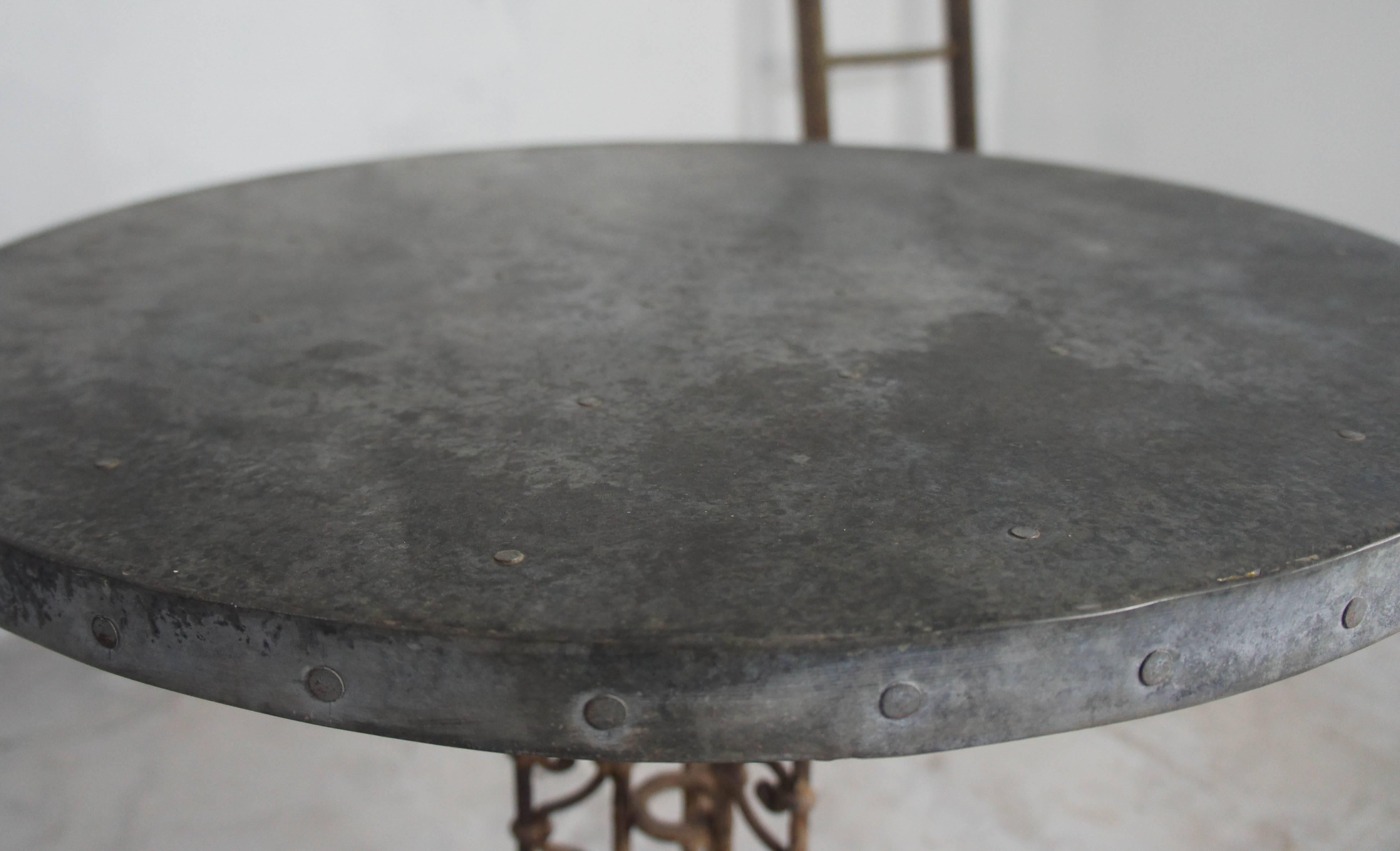 19th Century French Small Wrought Iron Patio Garden Table with Zinc Top 2