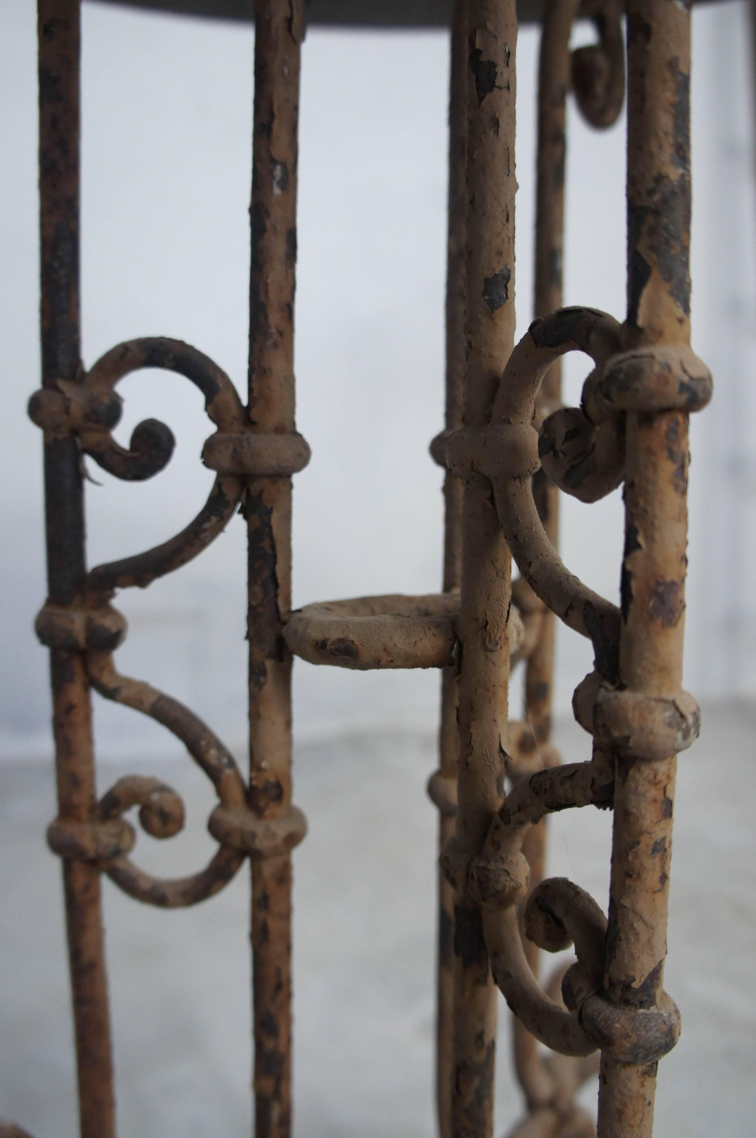 19th Century French Small Wrought Iron Patio Garden Table with Zinc Top In Good Condition In Culverthorpe, Lincs