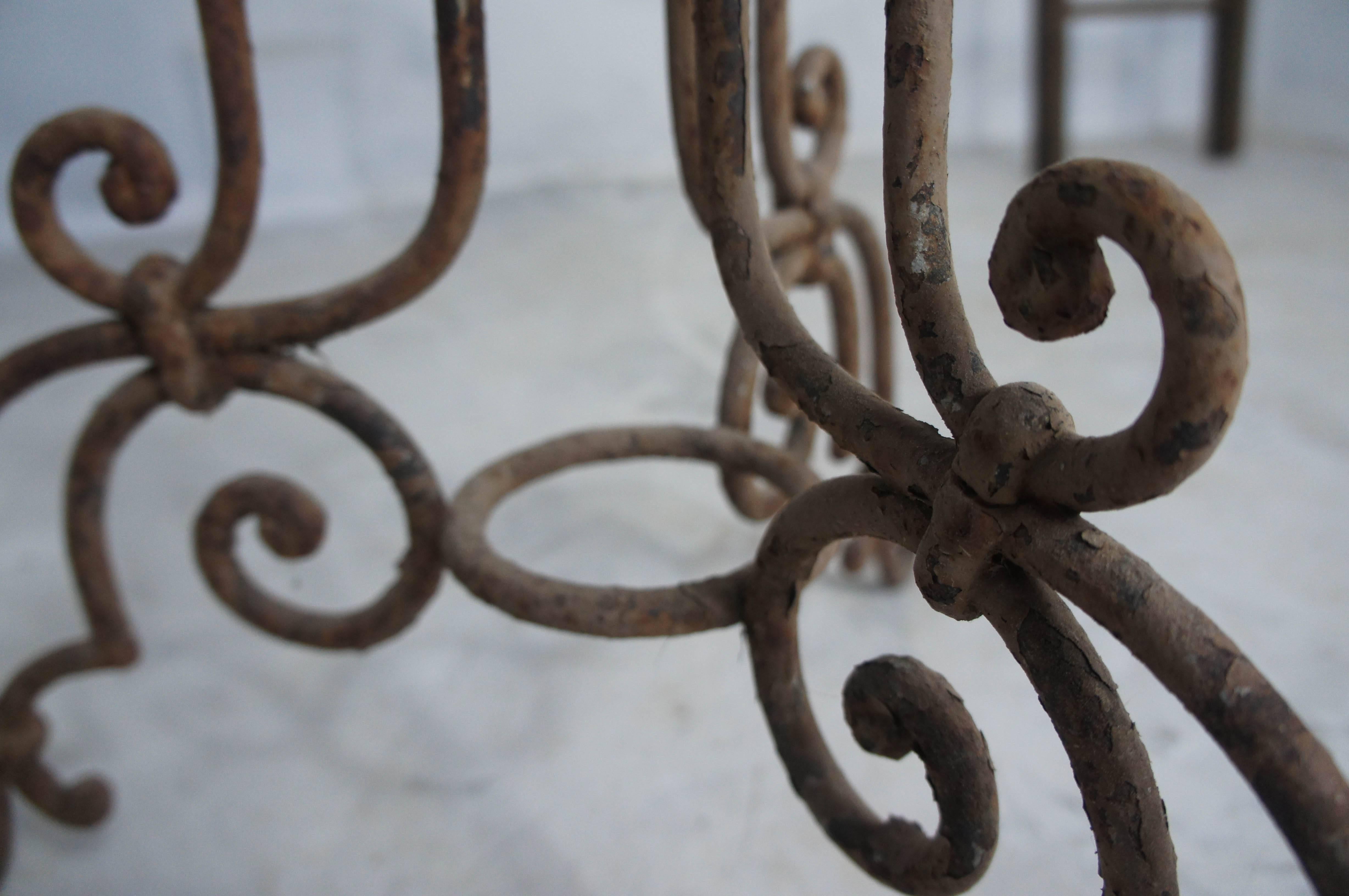 19th Century French Small Wrought Iron Patio Garden Table with Zinc Top 1