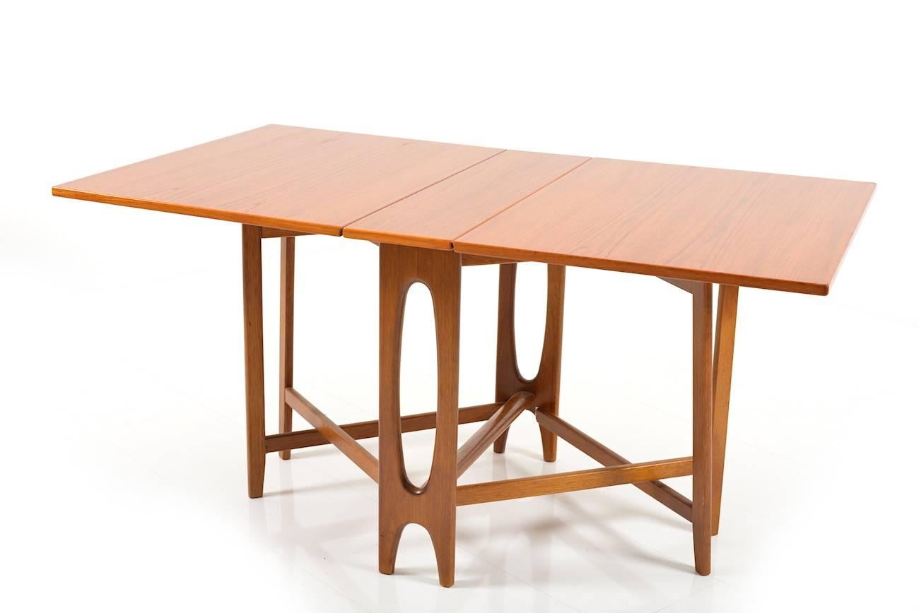 Norwegian Drop-Leaf Teak Dining Table by Bendt Winge For Sale