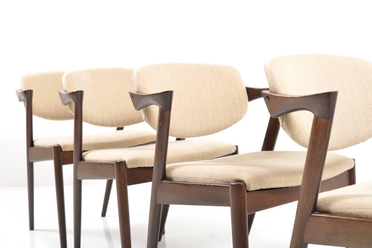 Scandinavian Modern Set of Four of Mid-Century Oak Kai Kristiansen Dining Chairs Model #42