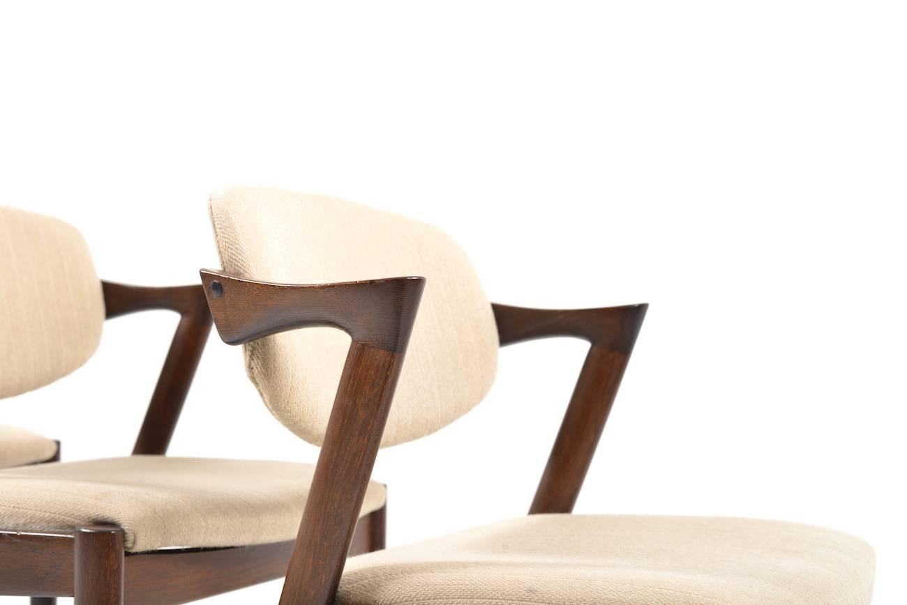 Danish Set of Four of Mid-Century Oak Kai Kristiansen Dining Chairs Model #42