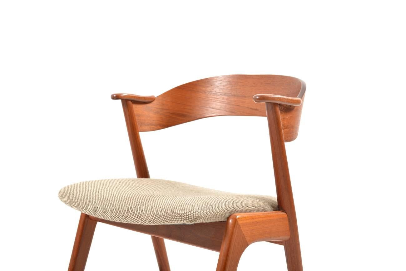 Danish Mid-Century pair dining chairs, designed by Kai Kristiansen for Korup Møbler, 1960s. Original fabric from Kvadrat, Denmark.