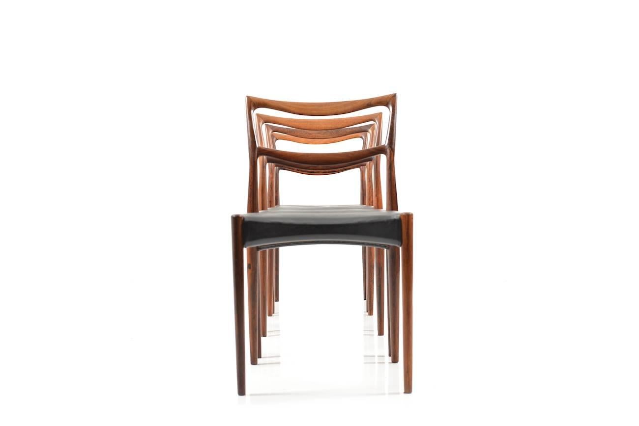 Scandinavian Modern Set of Four Danish Rosewood Dinner Chairs, Fine Danish Quality