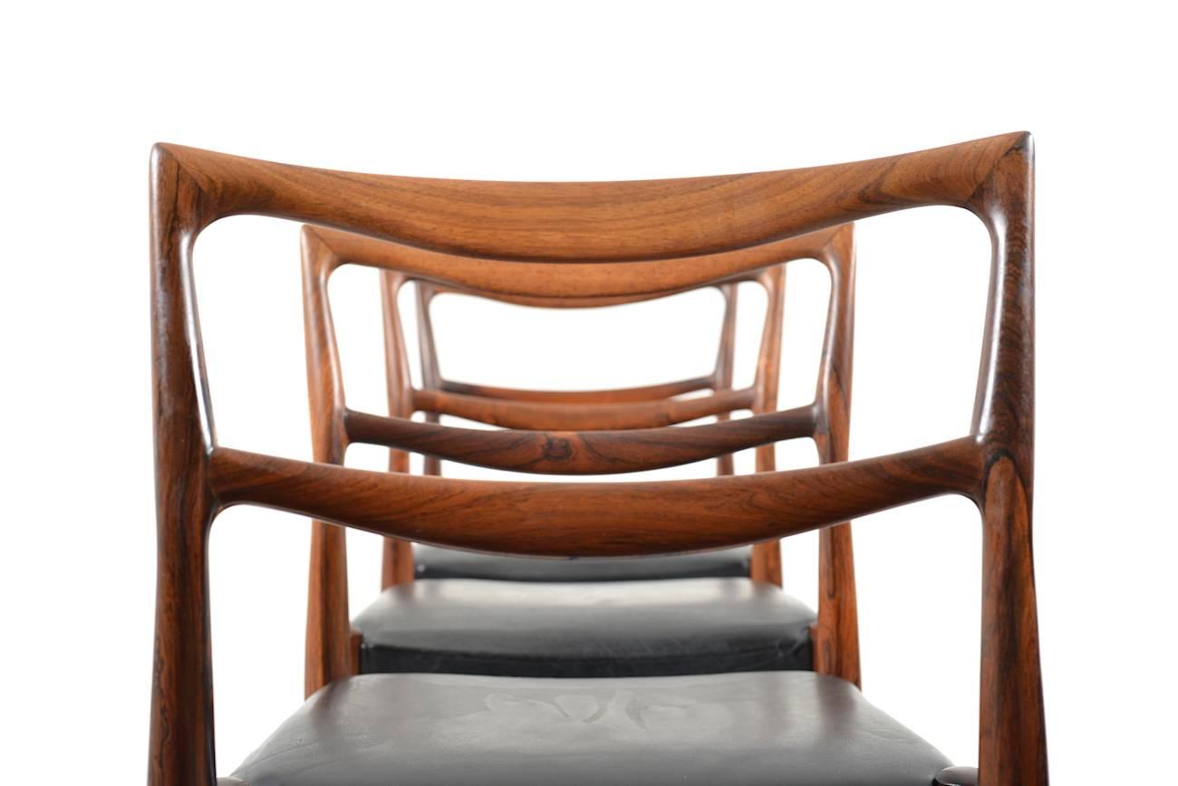 Mid-20th Century Set of Four Danish Rosewood Dinner Chairs, Fine Danish Quality