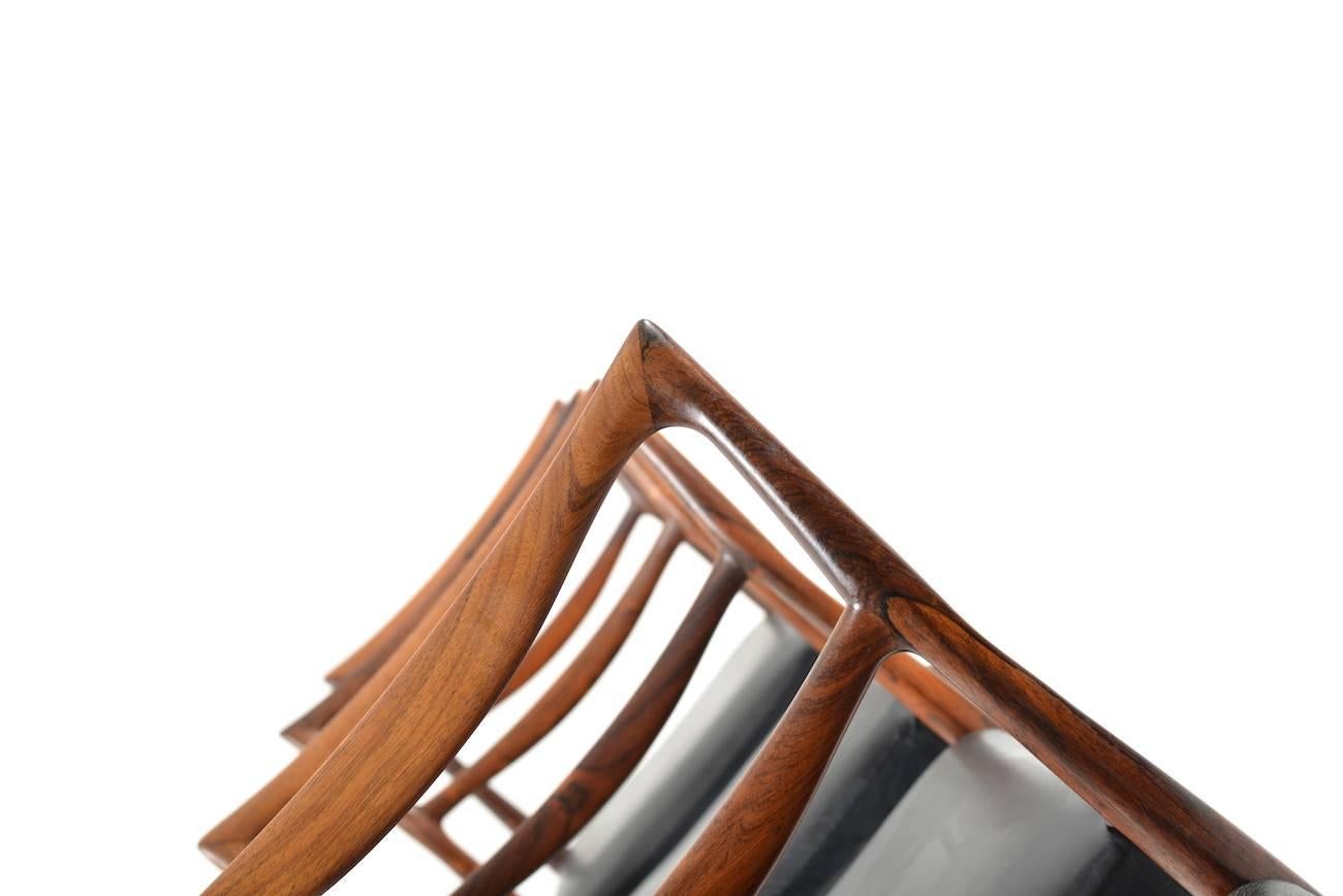 Leather Set of Four Danish Rosewood Dinner Chairs, Fine Danish Quality