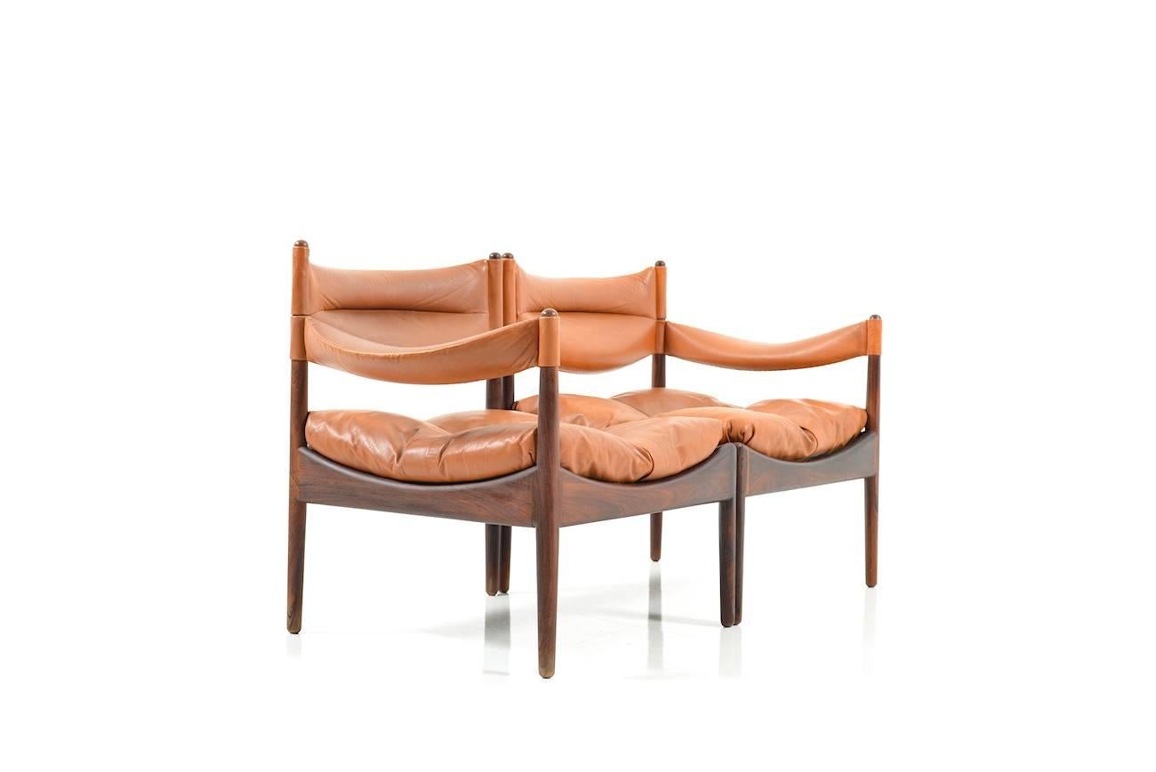 Two Seats Sofa and Lounge Chair with Ottoman in Rosewood by Kristian Vedel 2