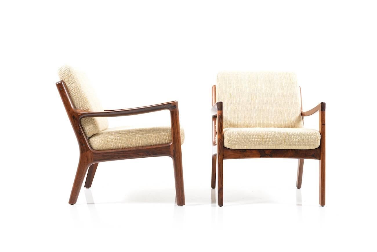 Scandinavian Modern Pair of Rare Senator Easy Chairs in Rosewood by Ole Wanscher