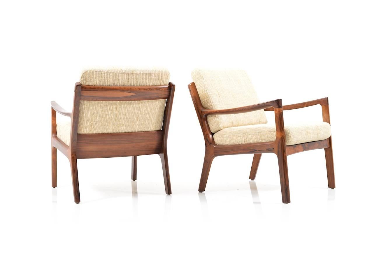 Danish Pair of Rare Senator Easy Chairs in Rosewood by Ole Wanscher