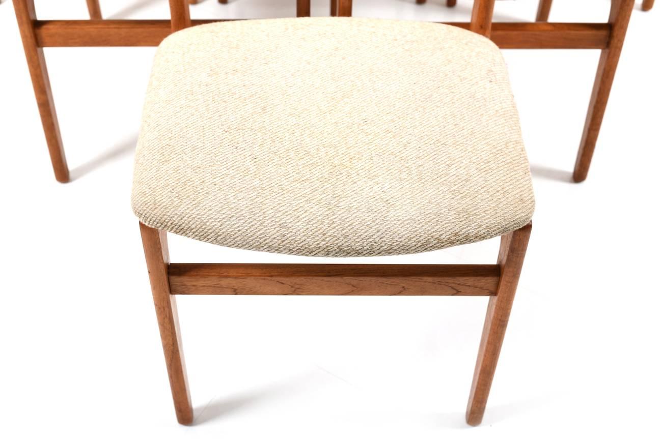 Fabric Set of Six Danish Teak Dinner Chairs