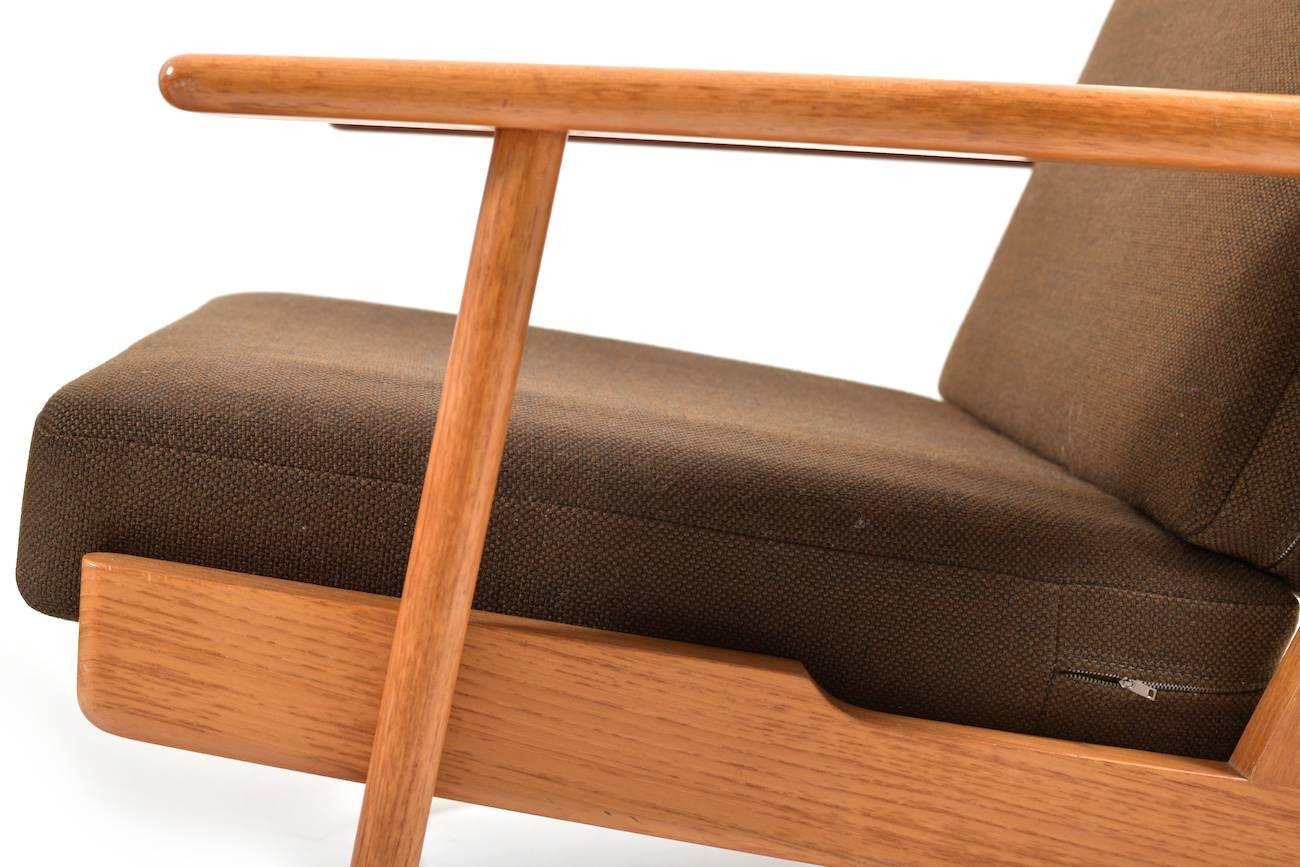 Fabric GE-290 / Pair of Highback Lounge Chairs in Teak by Hans J. Wegner For Sale