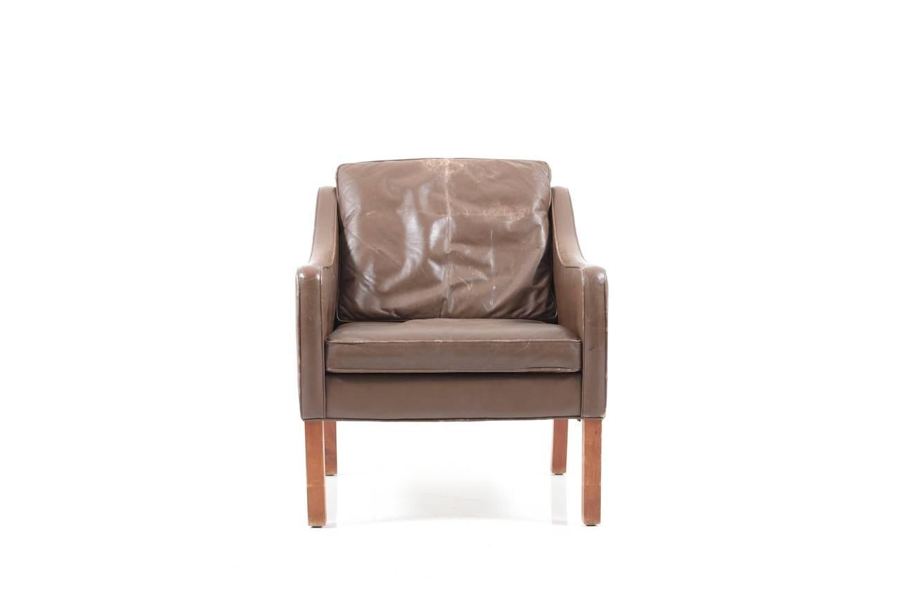 Leather Lounge Chair 2207 by Børge Mogensen In Good Condition For Sale In Handewitt, DE