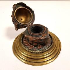 Late 19th Century Austrian Geschutzt Cold Painted Bronze Terrier Ink Well