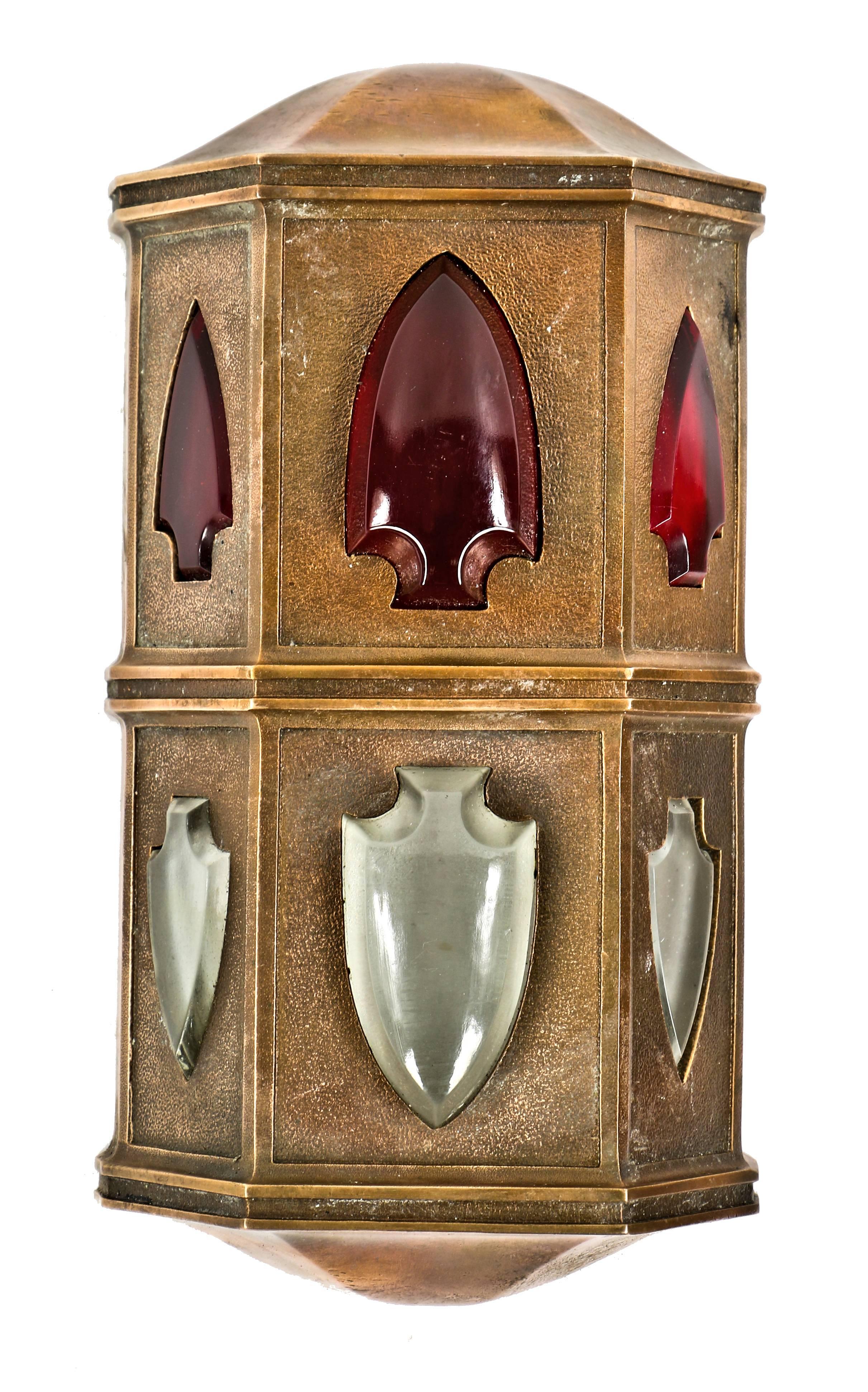 One of the few remaining late 1920s all original antique American wall-mount ornamental cast bronze multi-faceted elevator indicators or 