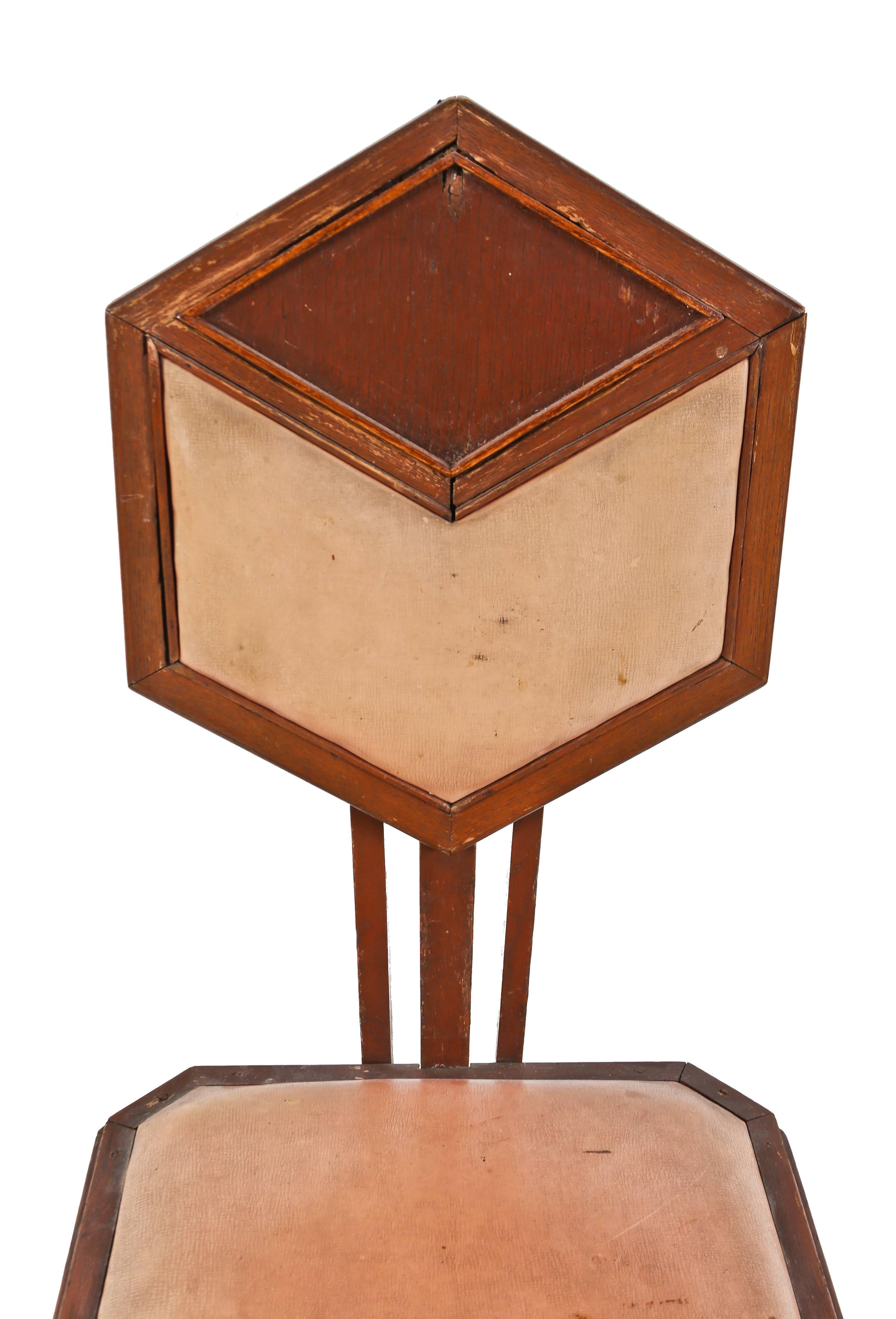 Original museum-quality 20th century American hexagonal-backed side chair salvaged from the imperial hotel (Tokyo, Japan), prior to demolition in the late 1960s. The iconic 