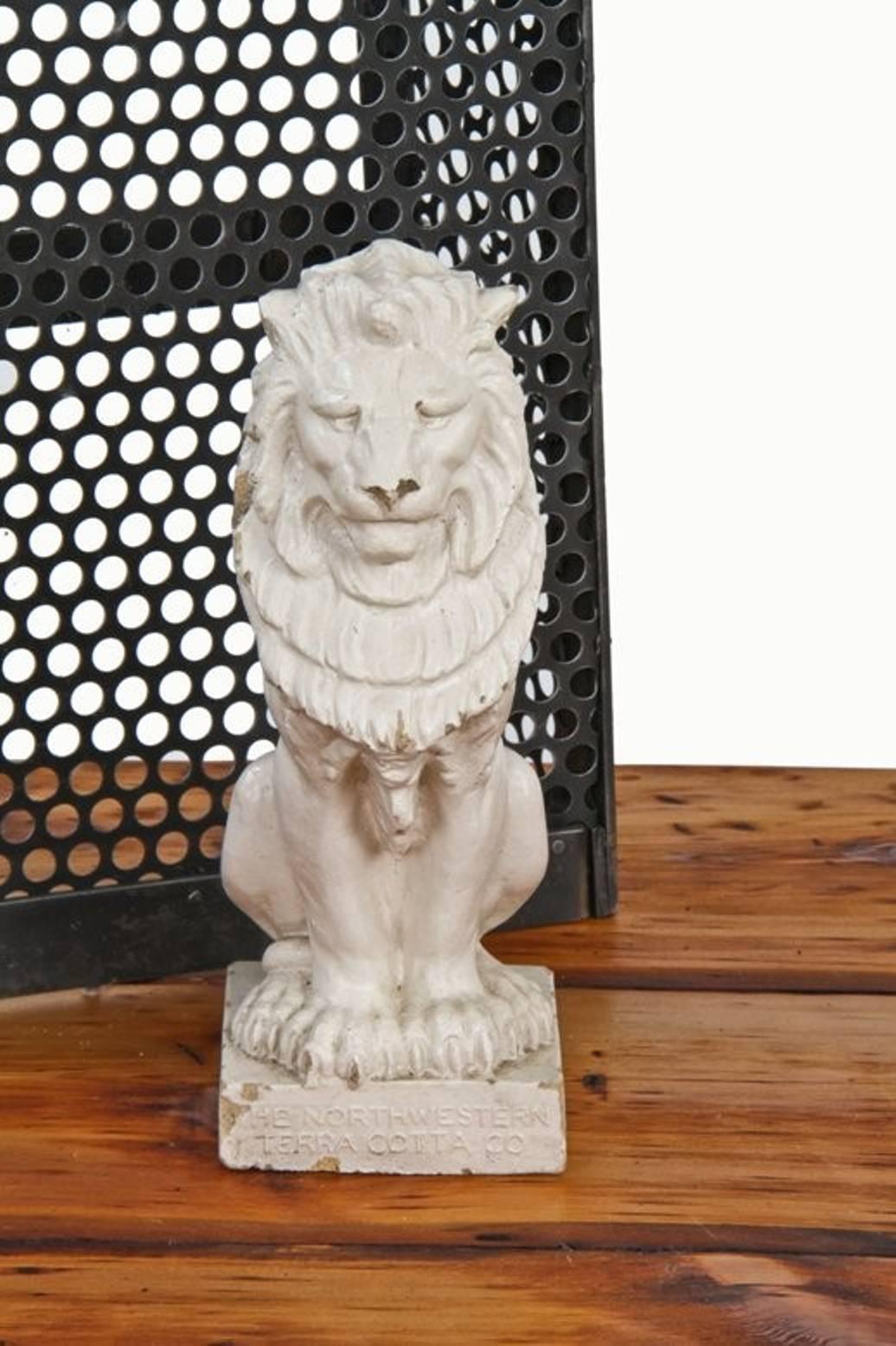 Renaissance Revival 20th Century White Glazed Terracotta Lion Salesman Sample For Sale