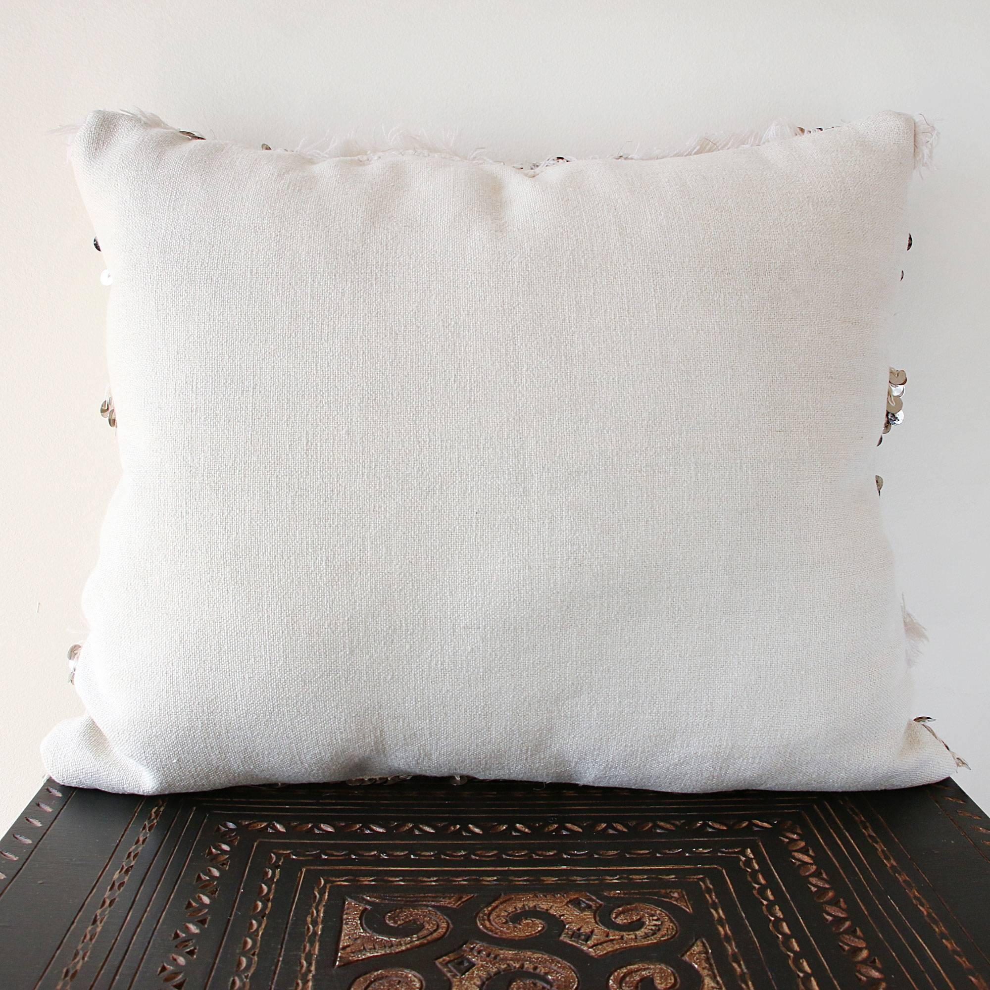 Hand-Crafted White Handira Pillow For Sale