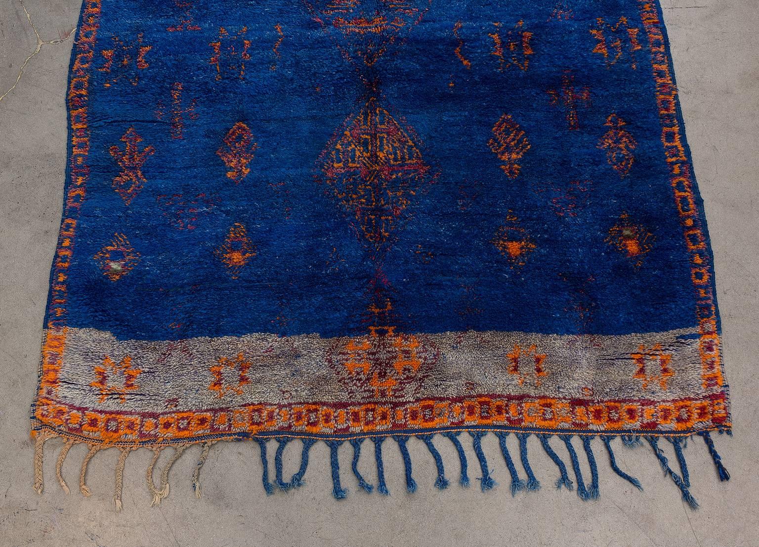 Hand-Knotted Vintage Moroccan Beni M'Guild Blue Rug
