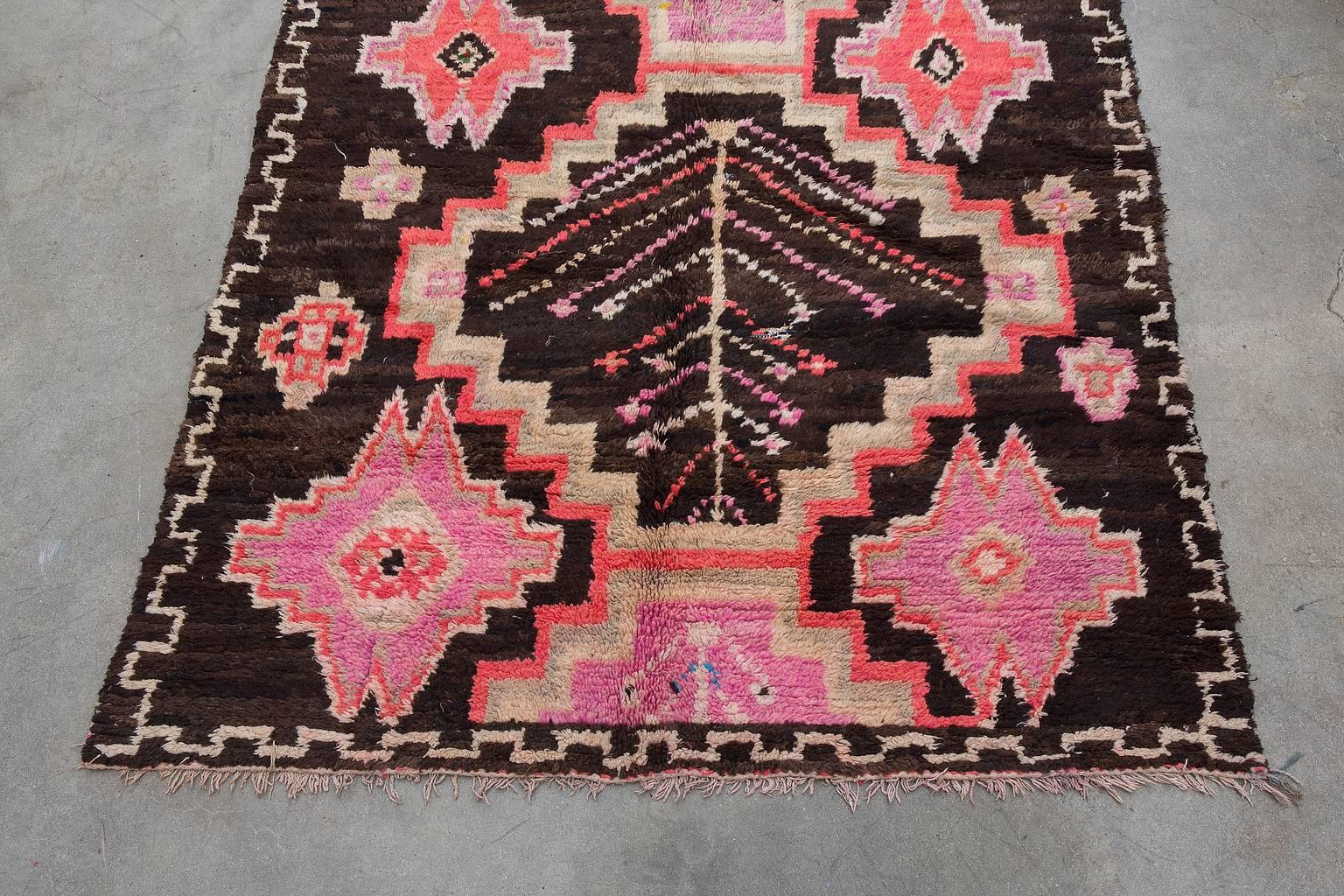 Tribal Vintage Moroccan Boujad Rug, Pink and Brown For Sale