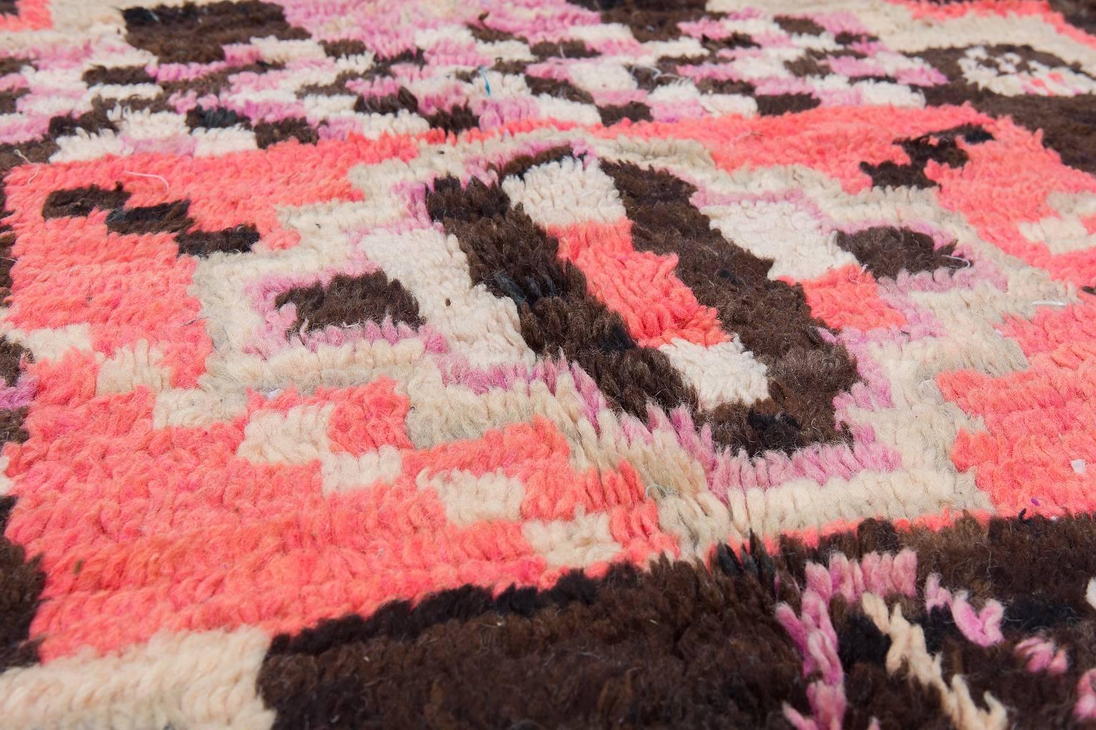 Vintage Moroccan Boujad Rug, Pink and Brown For Sale 3