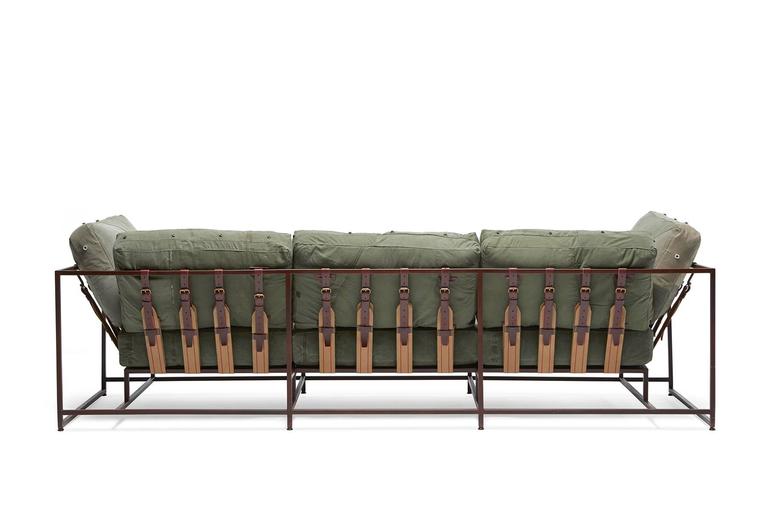 Vintage Military Canvas and Marbled Rust Sofa For Sale at 1stDibs