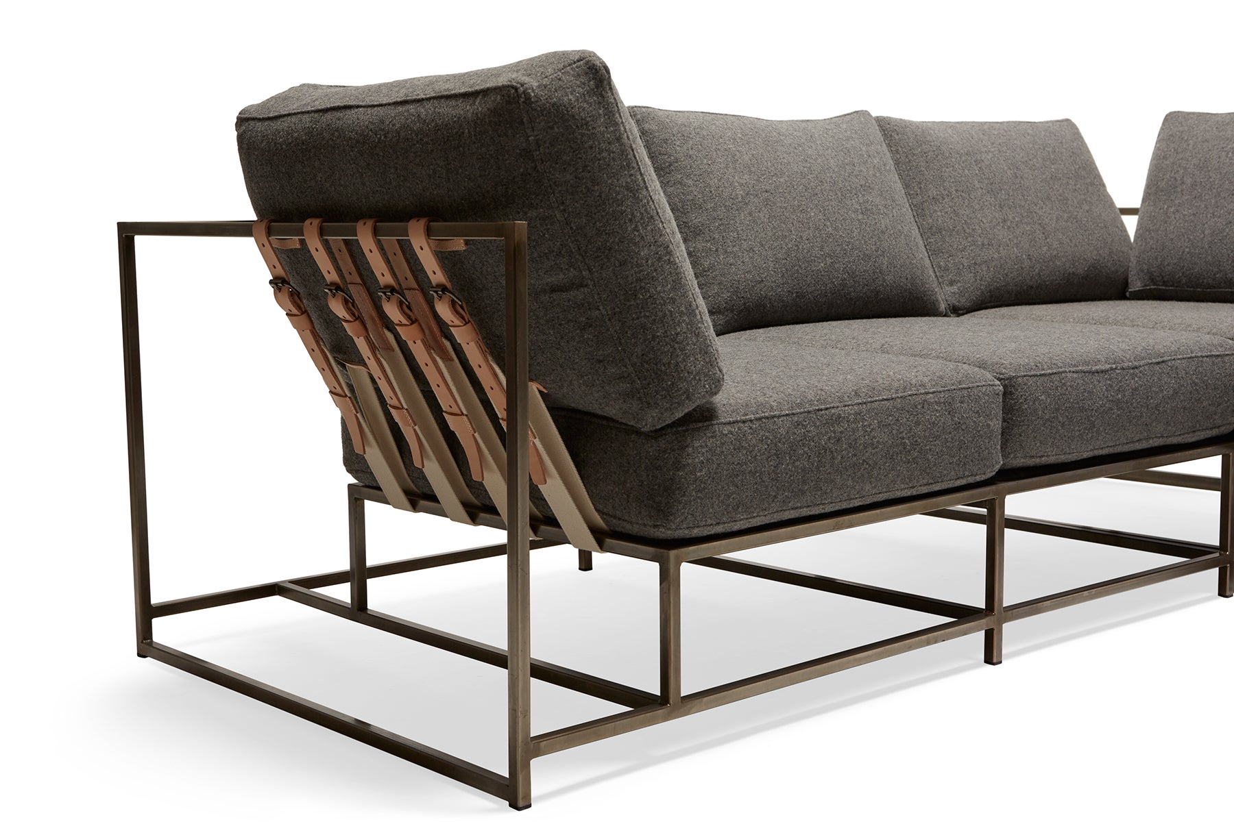 Grey Wool Antique Nickel Small Chaise Sectional