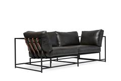 Smoke Leather and Blackened Steel Two-Seat Sofa