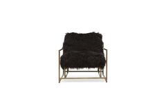 Mongolian Black Sheepskin and Antique Brass Armchair