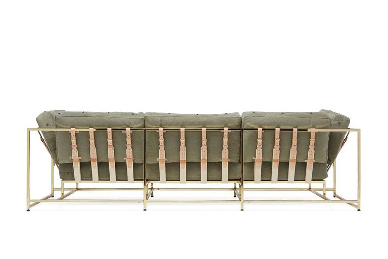 Vintage Military Canvas and Polished Brass Sofa For Sale at 1stDibs