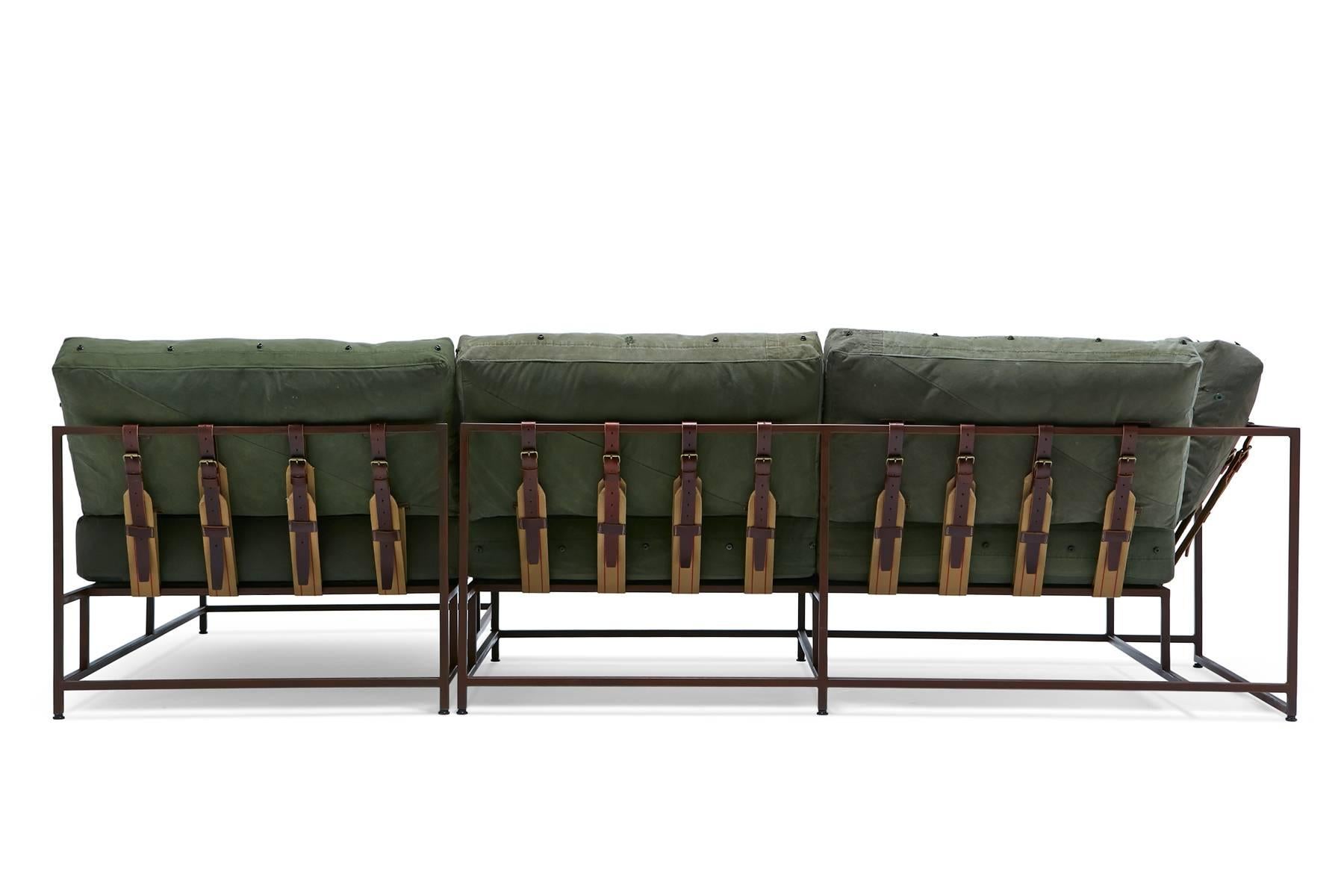 Vintage Military Canvas & marmorierter Rost Chaise Sektional (amerikanisch) im Angebot