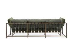 Vintage Military Canvas and Antique Brass Three Piece Sofa