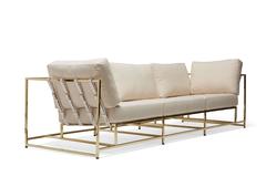 Natural Canvas and Polished Brass Sofa