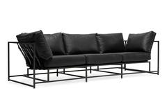 Obsidian Black Leather and Blackened Steel Sofa