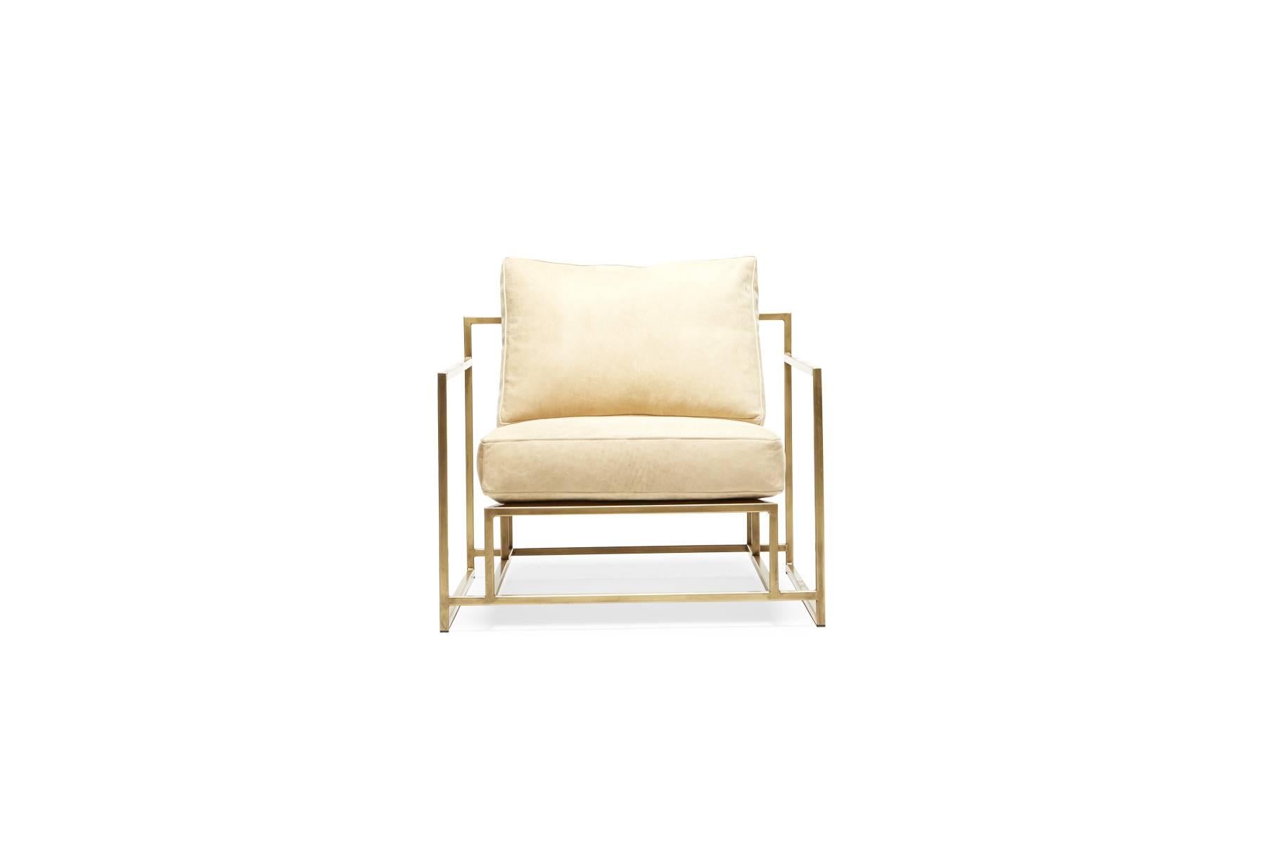 The Inheritance Armchair by Stephen Kenn is as comfortable as it is unique. The design features an exposed construction composed of three elements - a steel frame, plush upholstery, and supportive belts. The deep seating area is perfect for a