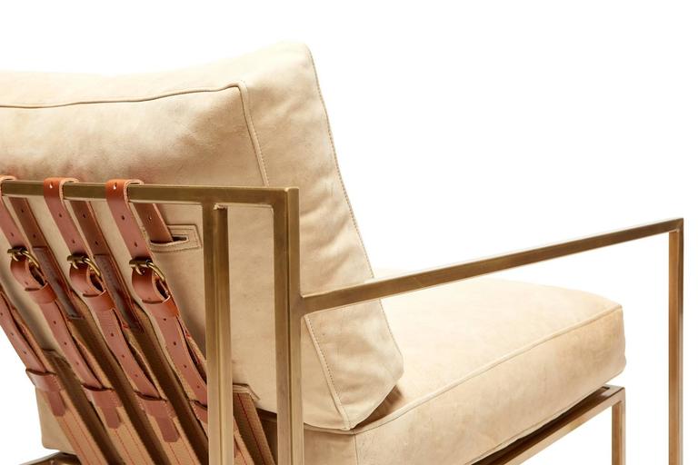 Moore and Giles Sand Leather and Antique Brass Armchair For Sale at 1stDibs